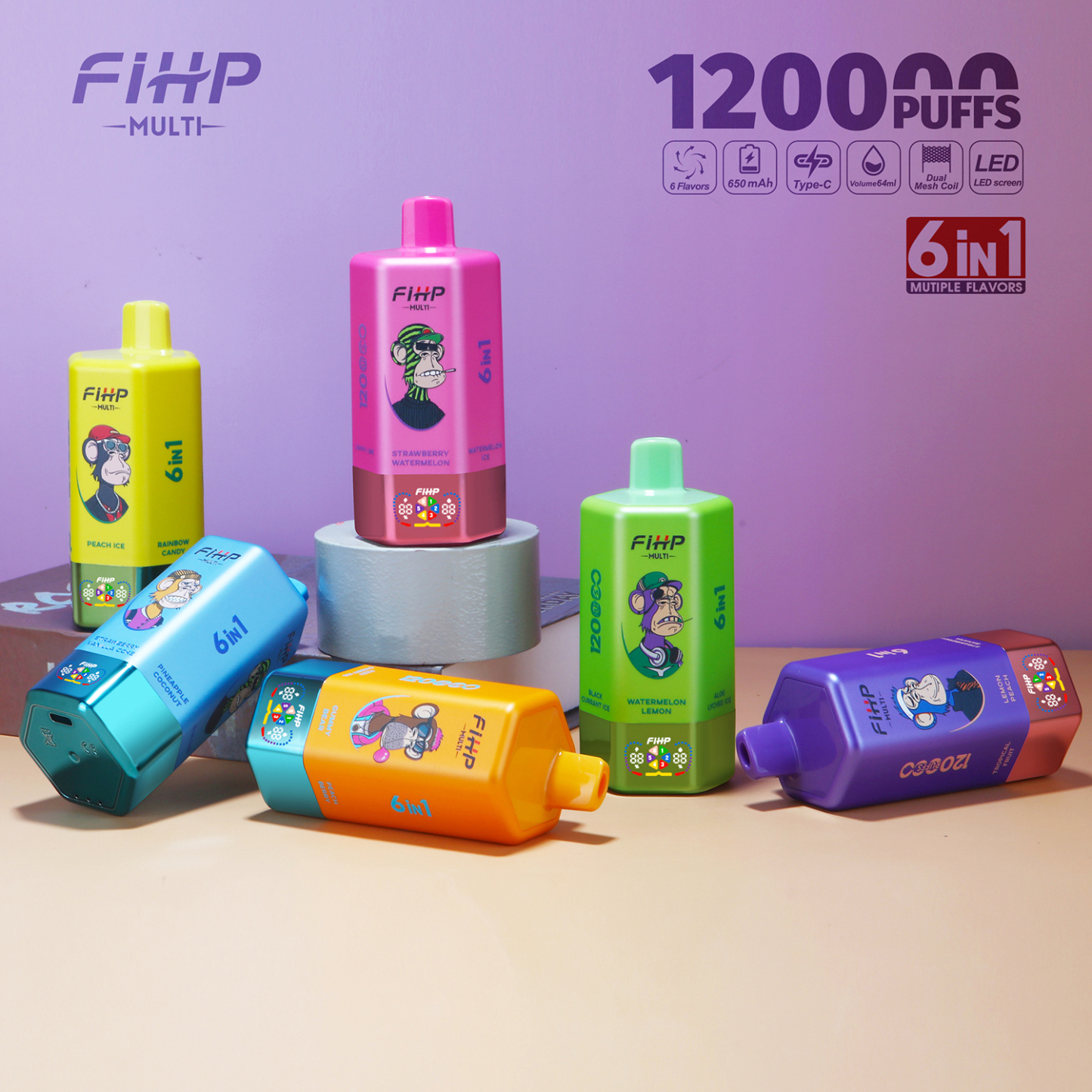 Fihp 120K Puffs 6in1 Multi Tastes 120000 Vapedisposable Vape 6in1 Flavor Bang 150K 100K 110K Puff Vape Factory Wholesale