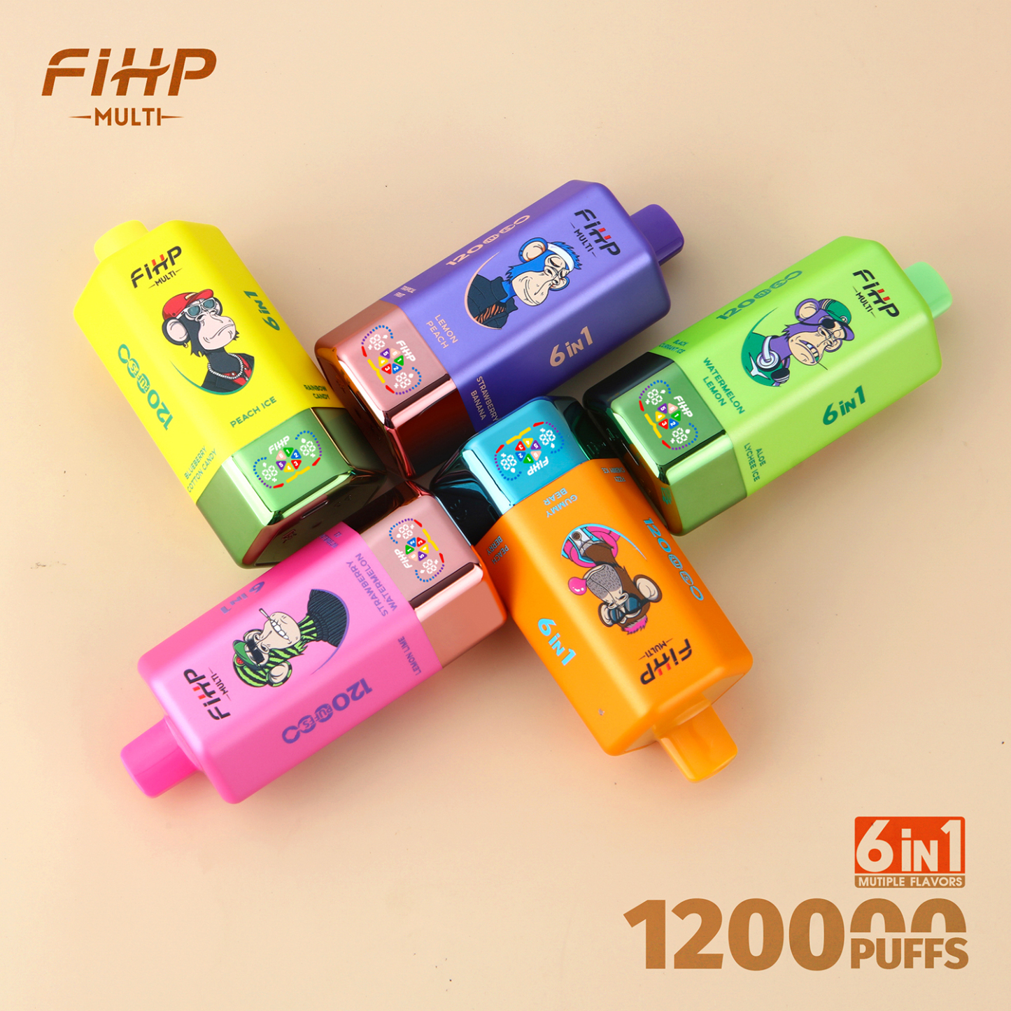 Fihp 120K Puffs 6in1 Multi Tastes 120000 Vapedisposable Vape 6in1 Flavor Bang 150K 100K 110K Puff Vape Factory Wholesale