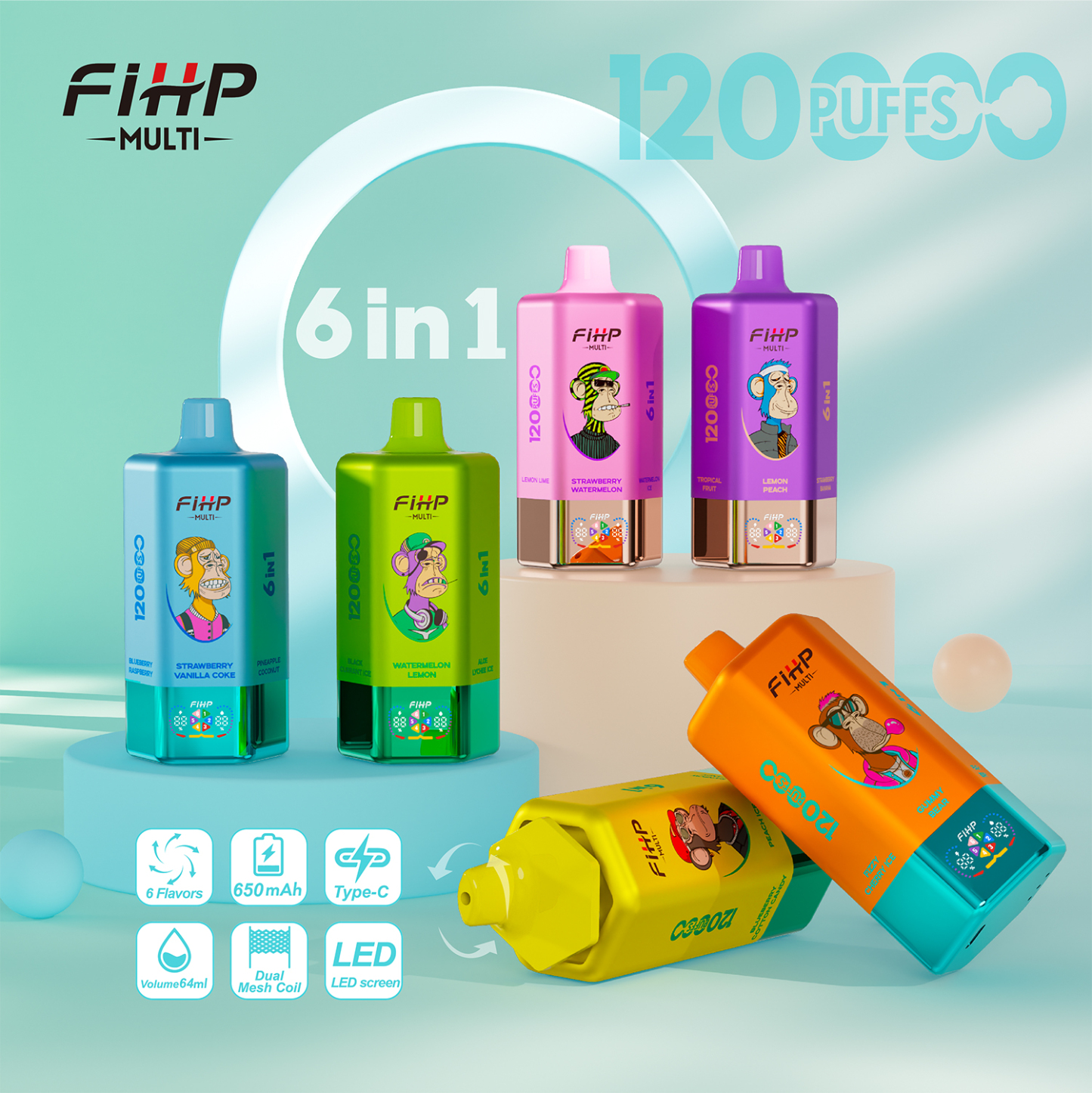Fihp 120K Puffs 6in1 Multi Tastes 120000 Vapedisposable Vape 6in1 Flavor Bang 150K 100K 110K Puff Vape Factory Wholesale