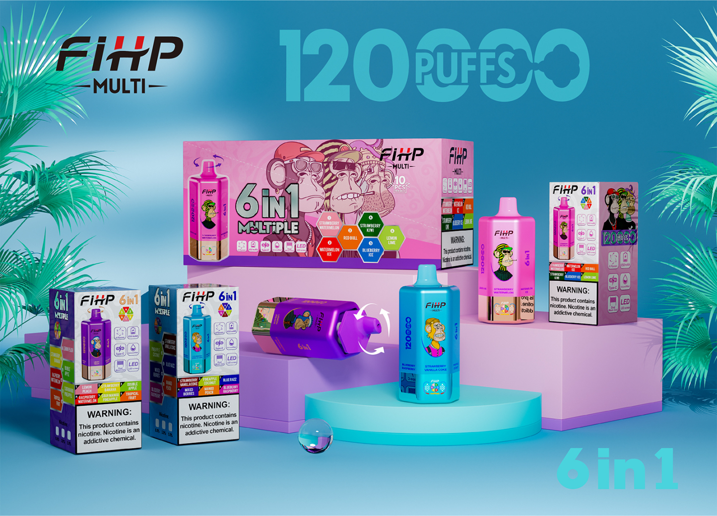 Fihp 120K Puffs 6in1 Multi Tastes 120000 Vapedisposable Vape 6in1 Flavor Bang 150K 100K 110K Puff Vape Factory Wholesale
