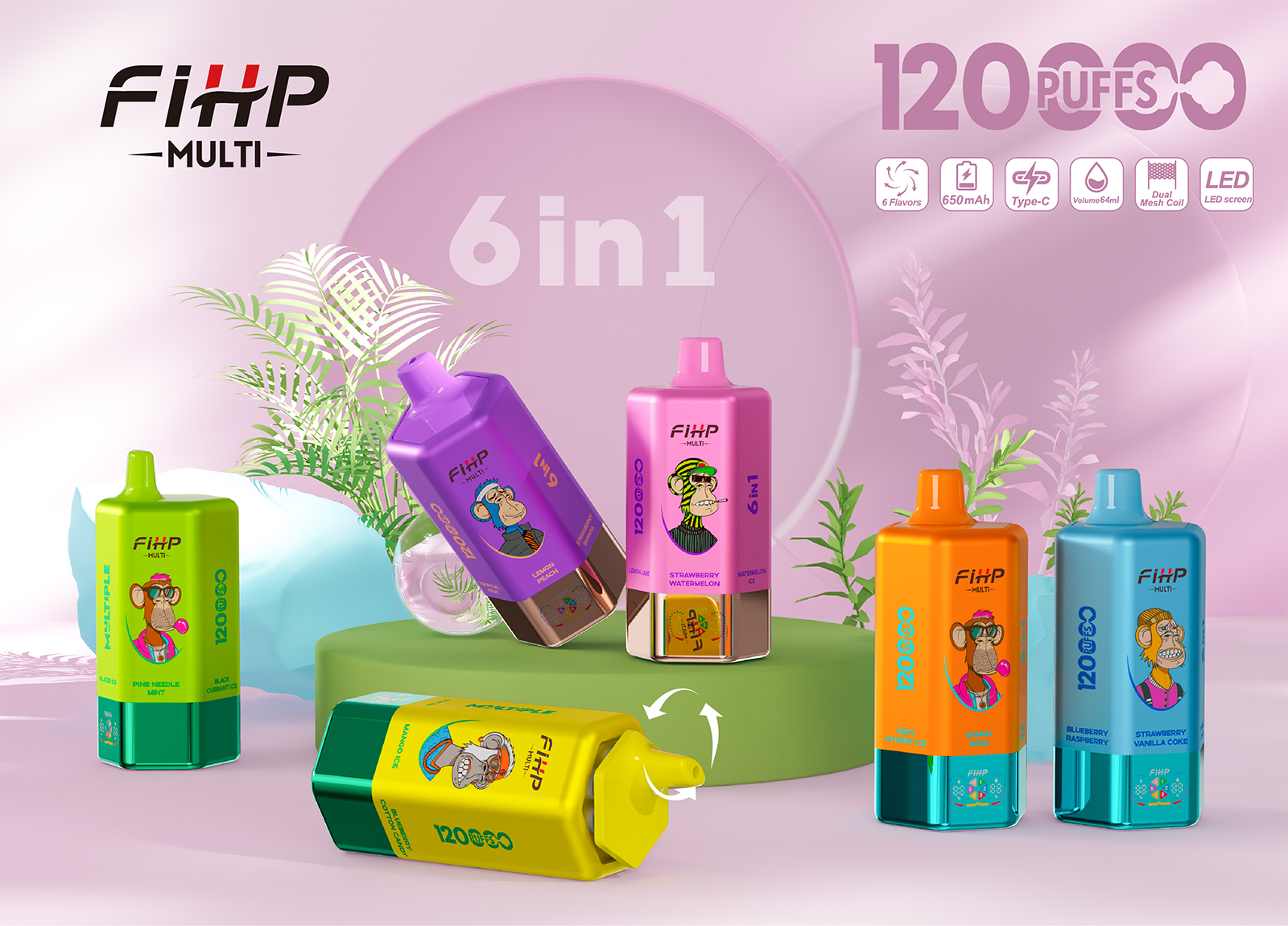 Fihp 120K Puffs 6in1 Multi Tastes 120000 Vapedisposable Vape 6in1 Flavor Bang 150K 100K 110K Puff Vape Factory Wholesale