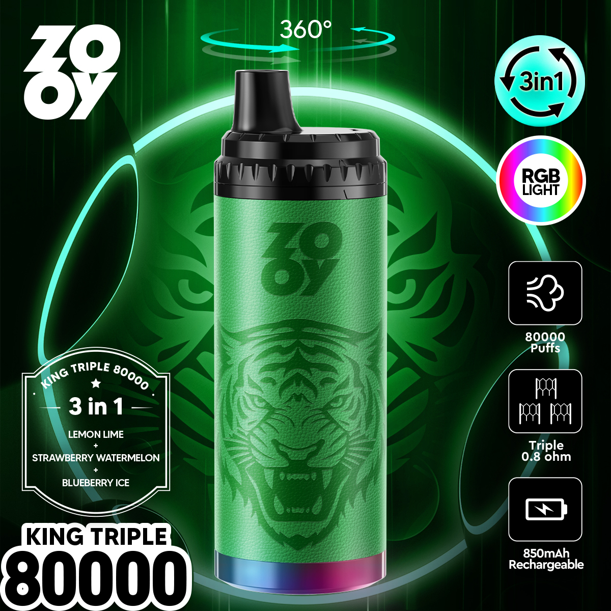 EU Spain Wrehouse Wholesale Zooy Triple Flavors 3in 1 80000 Puffs Vaper 70K Puff Disposable Vape Pen Electronic Cigarettes 50000 60000 Puffs EU Vaper