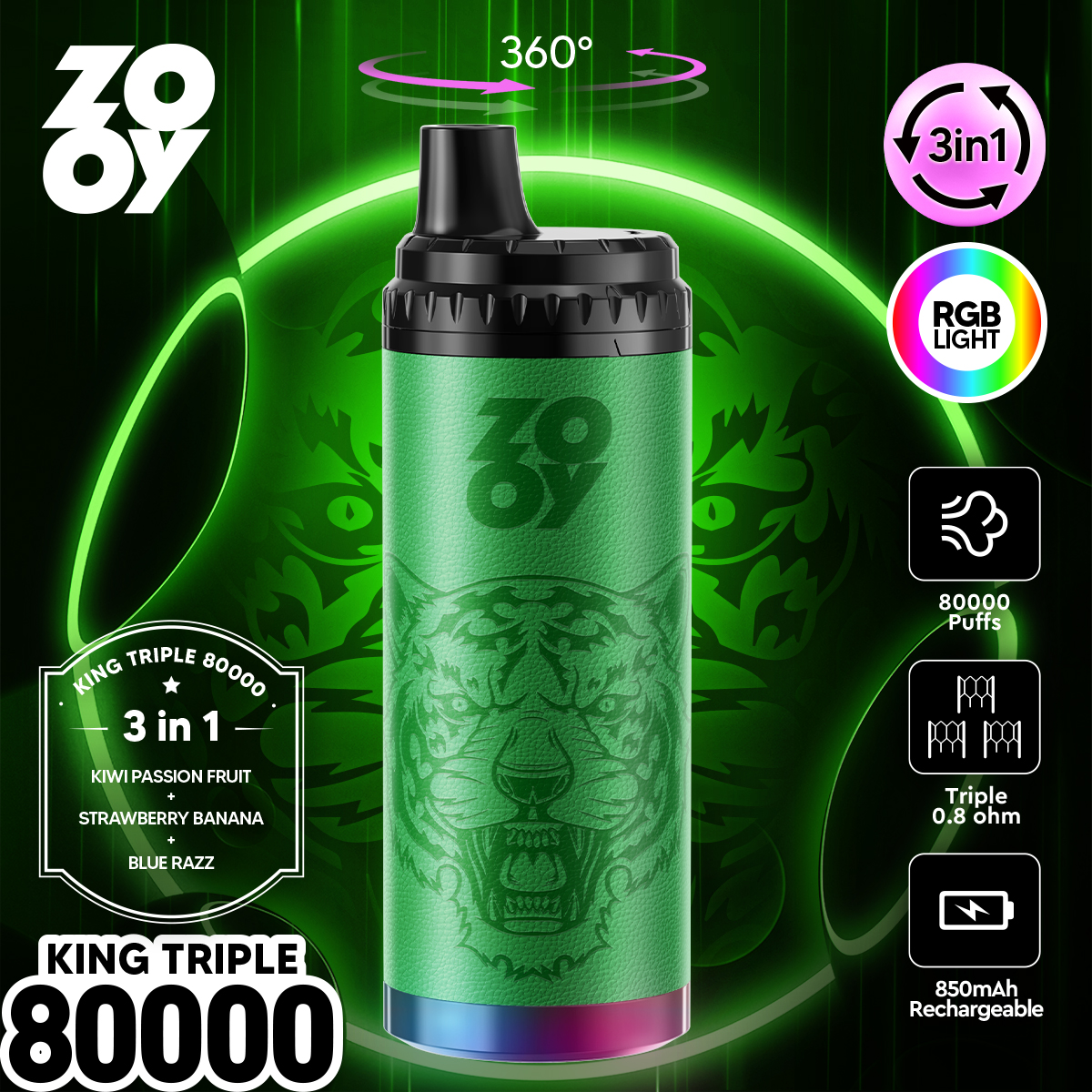 EU Spain Wrehouse Wholesale Zooy Triple Flavors 3in 1 80000 Puffs Vaper 70K Puff Disposable Vape Pen Electronic Cigarettes 50000 60000 Puffs EU Vaper