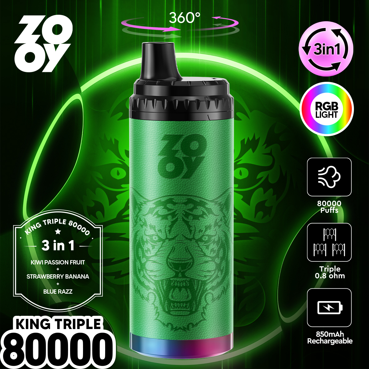 EU Spain Wrehouse Wholesale Zooy Triple Flavors 3in 1 80000 Puffs Vaper 70K Puff Disposable Vape Pen Electronic Cigarettes 50000 60000 Puffs EU Vaper