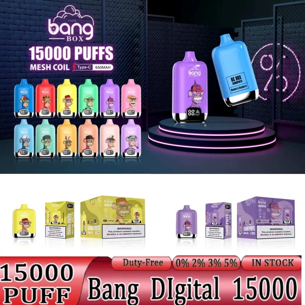 Original Bang box igital Box 15000 15K Puffs Vape Puff 15000 Mesh Coil 20ml vaper vape 15000 puffs 0/2/3/5% Rechargeable 650mAh RGB VS Tornado 1200-Ecloudvaping