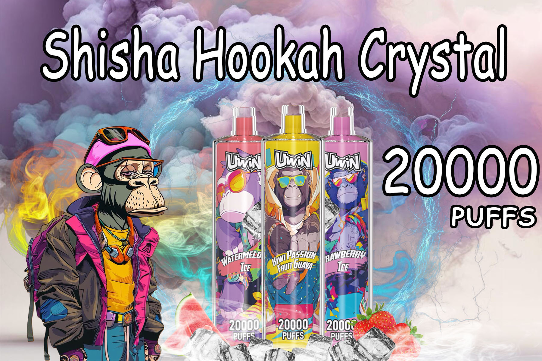 Uwin Shisha Hookah Crystal 20000 Puff Bood Twins Banana Ice Smart Screen Cherry Ice Cherry Lime Disposable E-Cigarettes Cigarrillo Electronico Vape 30K Bar Disp