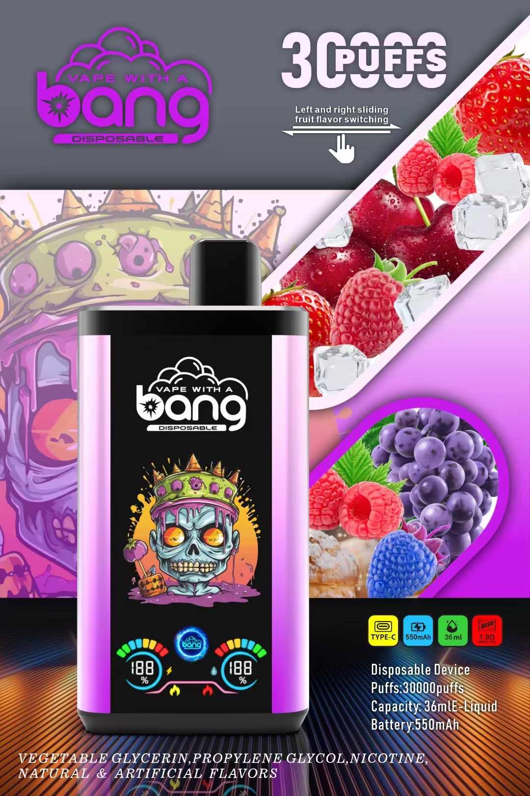 Original bang puff 30000 Shisha Vape Ecigs Factory Gorilla Vaporizer Large Screen Display