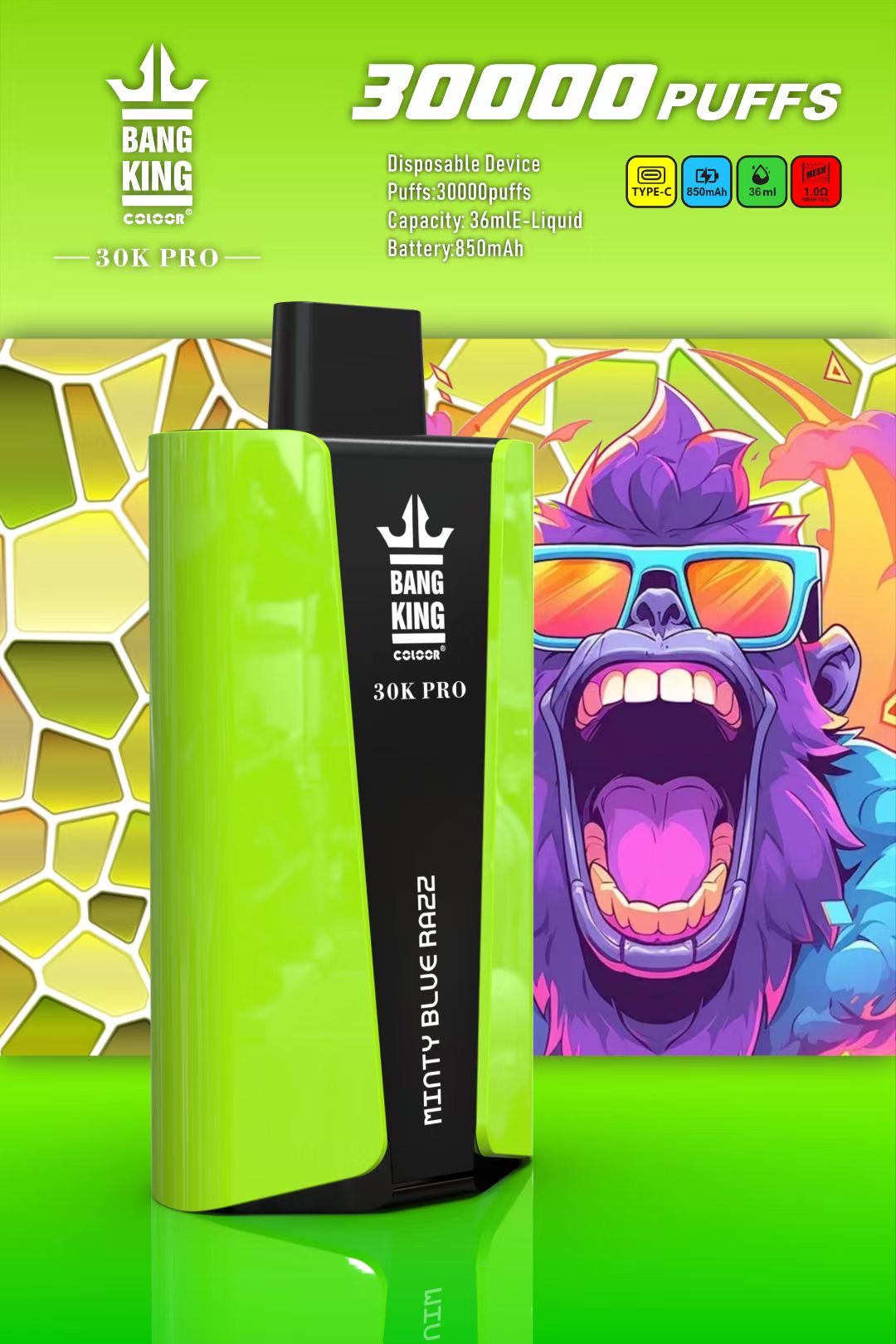 Bang 30000 PRO Puffs Disposable Vape Electronic Cigarette 36ml Mesh Coil Bang King 30K Pocket Hookah