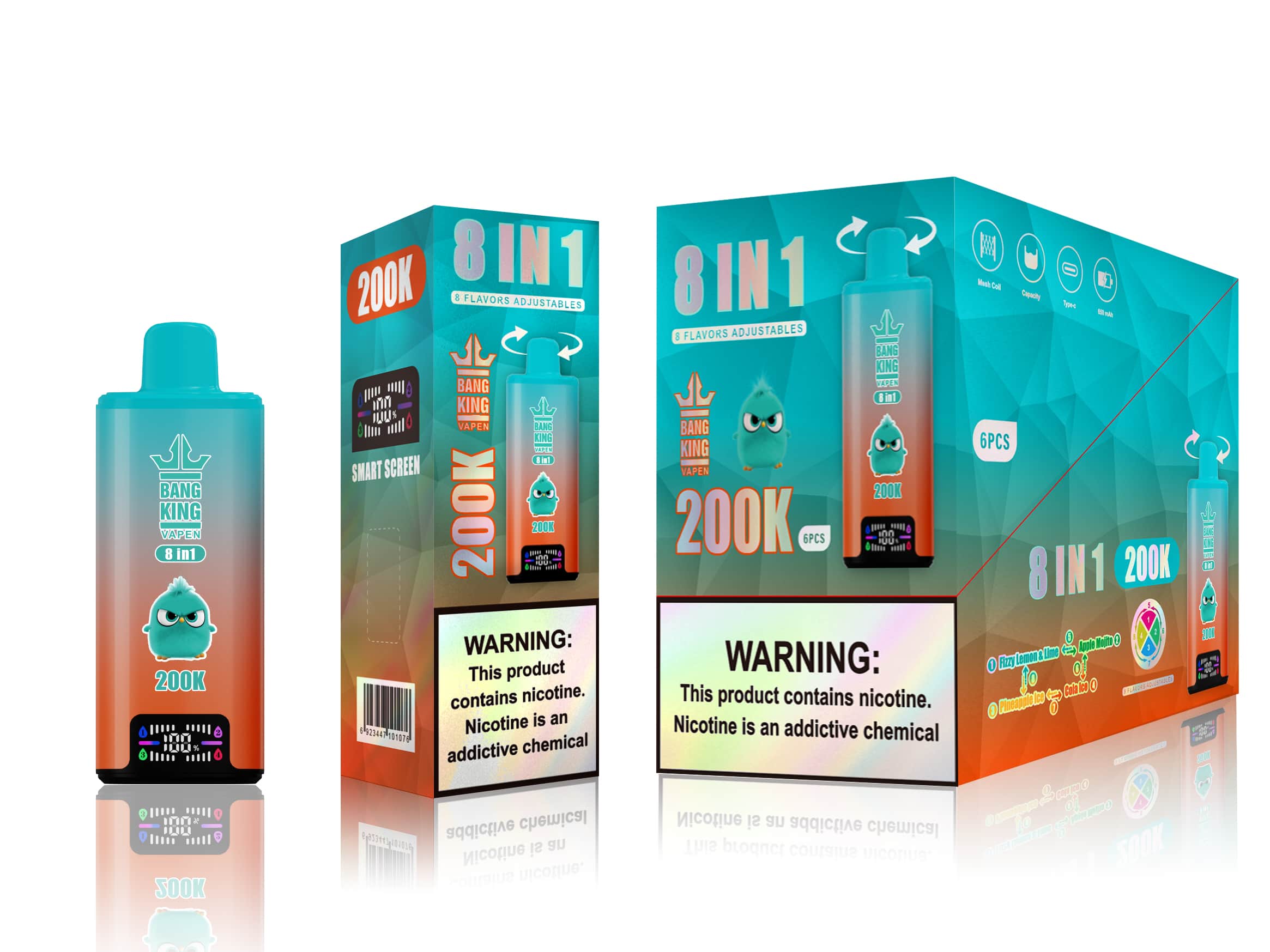 EU Warehouse Bang King 200K 8-in-1 Disposable Vape Disposable Vape Best Vape Disposable Vape 200K 300K Bang Ecigs Spain Germany Stock