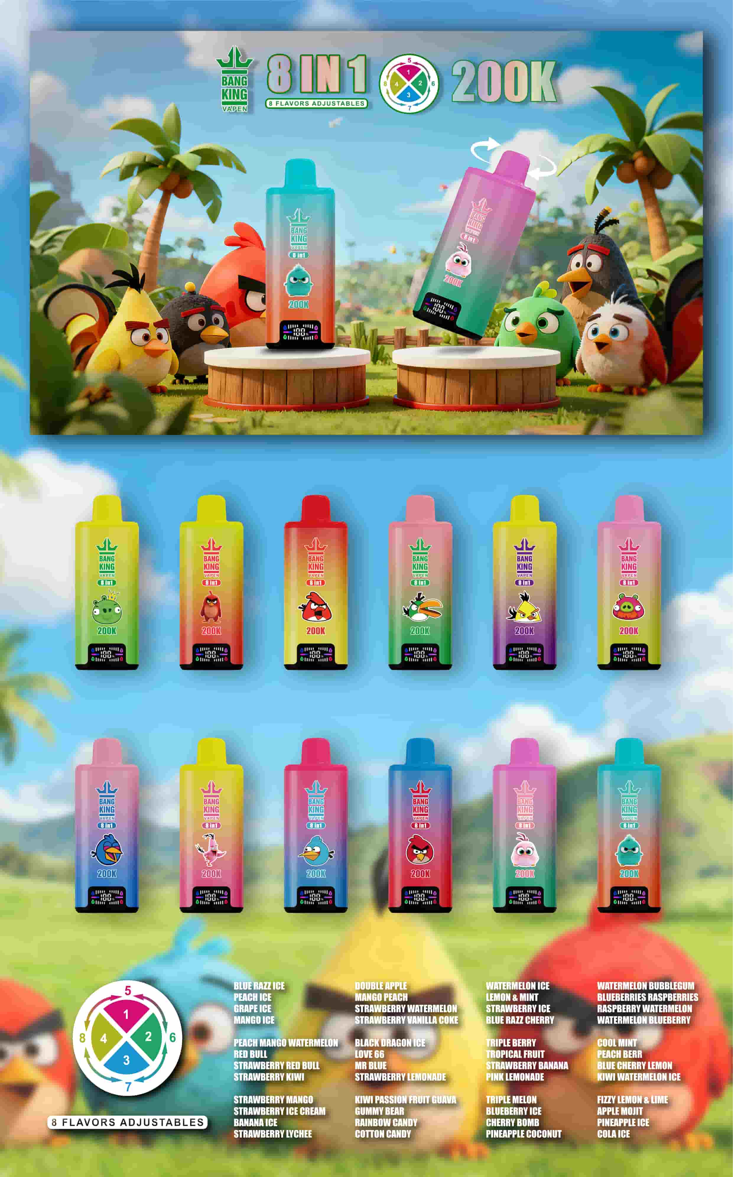EU Warehouse Bang King 200K 8-in-1 Disposable Vape Disposable Vape Best Vape Disposable Vape 200K 300K Bang Ecigs Spain Germany Stock