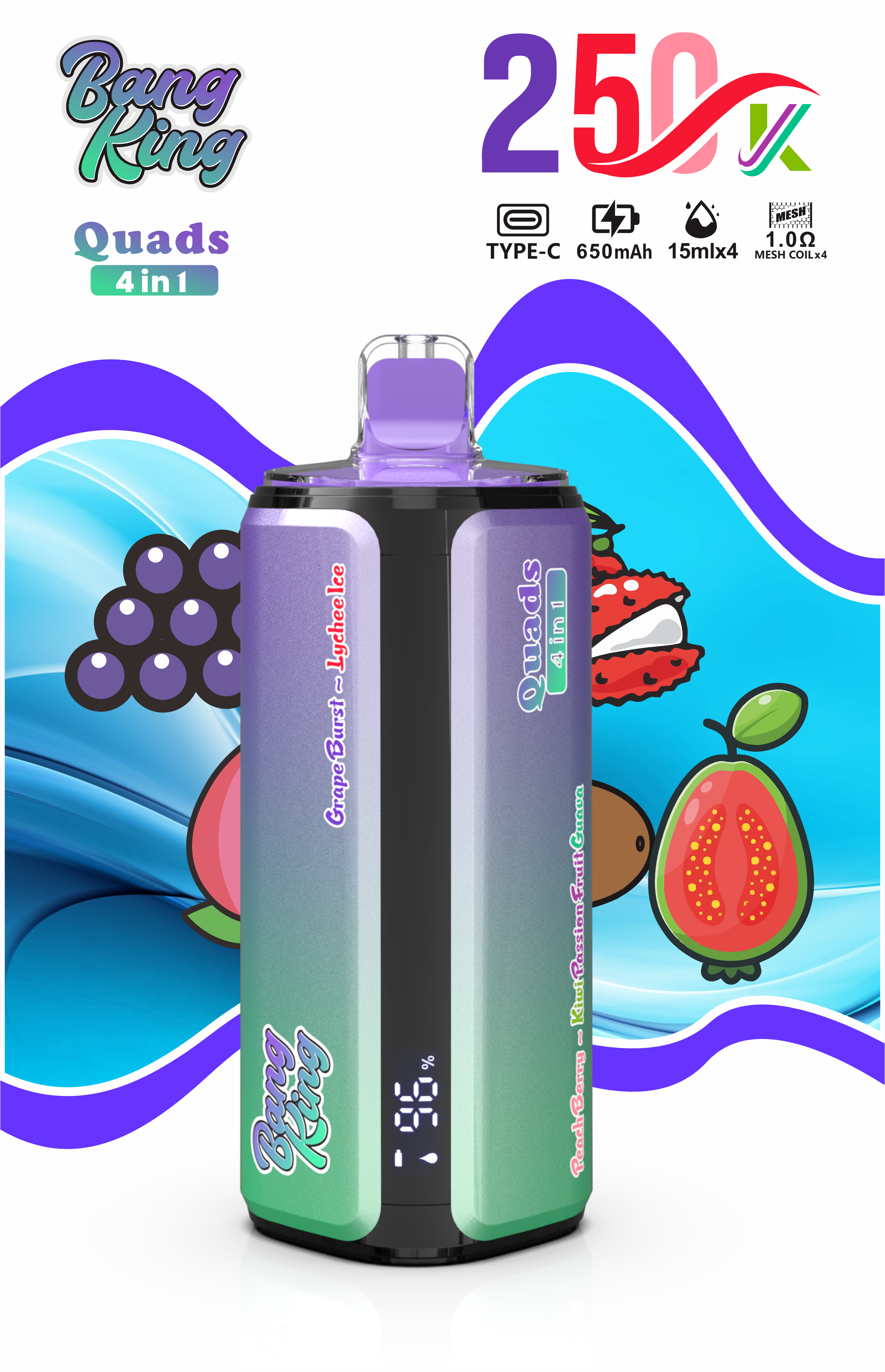 EU Warehouse Bang King Vape 4 in 1 250K Puff Vape 250000 Puff Disposable Vape Best Vape Disposable Vape 200K 300K Bang Ecigs Spain Germany Stock
