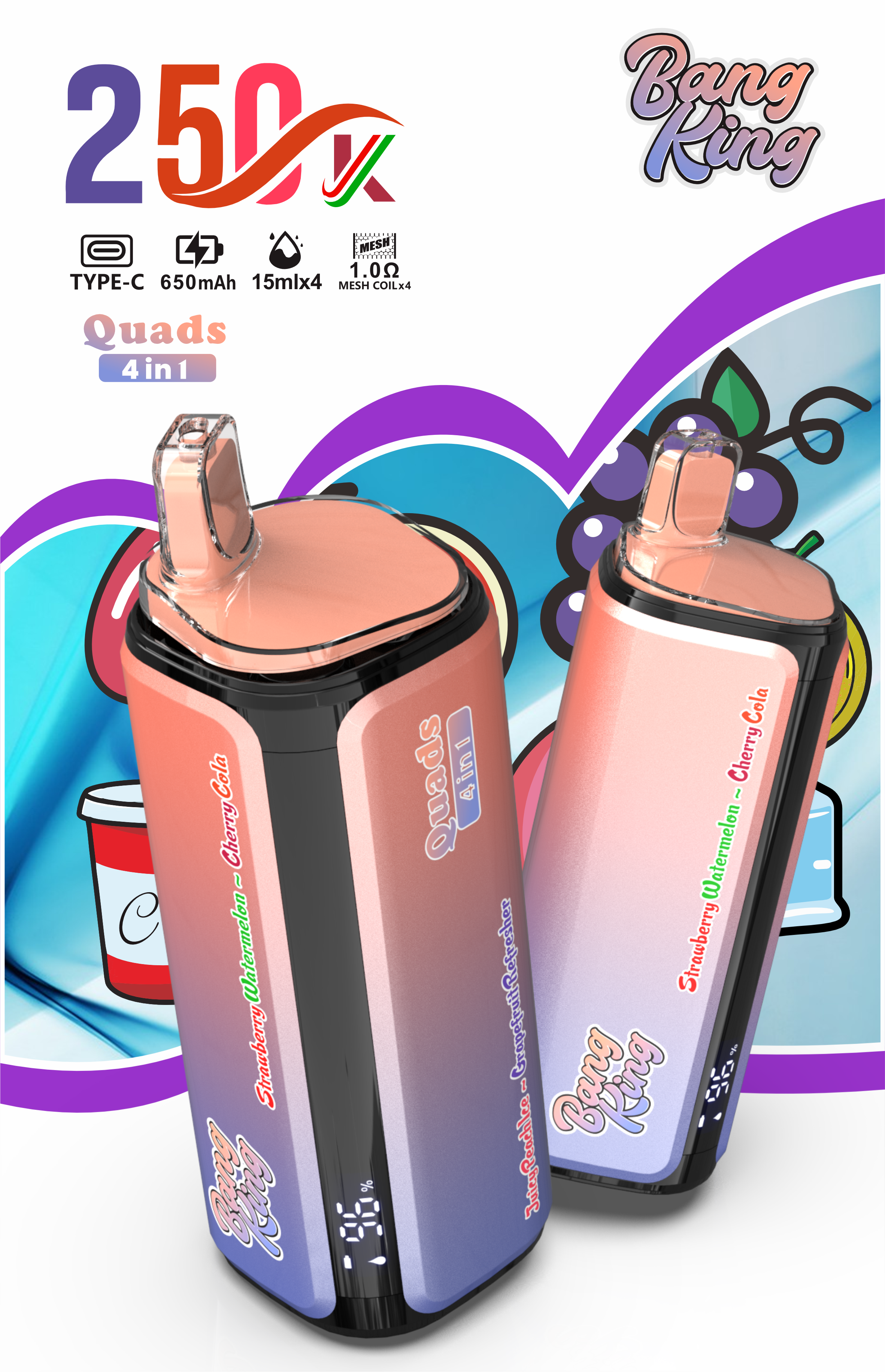 EU Warehouse Bang King Vape 4 in 1 250K Puff Vape 250000 Puff Disposable Vape Best Vape Disposable Vape 200K 300K Bang Ecigs Spain Germany Stock