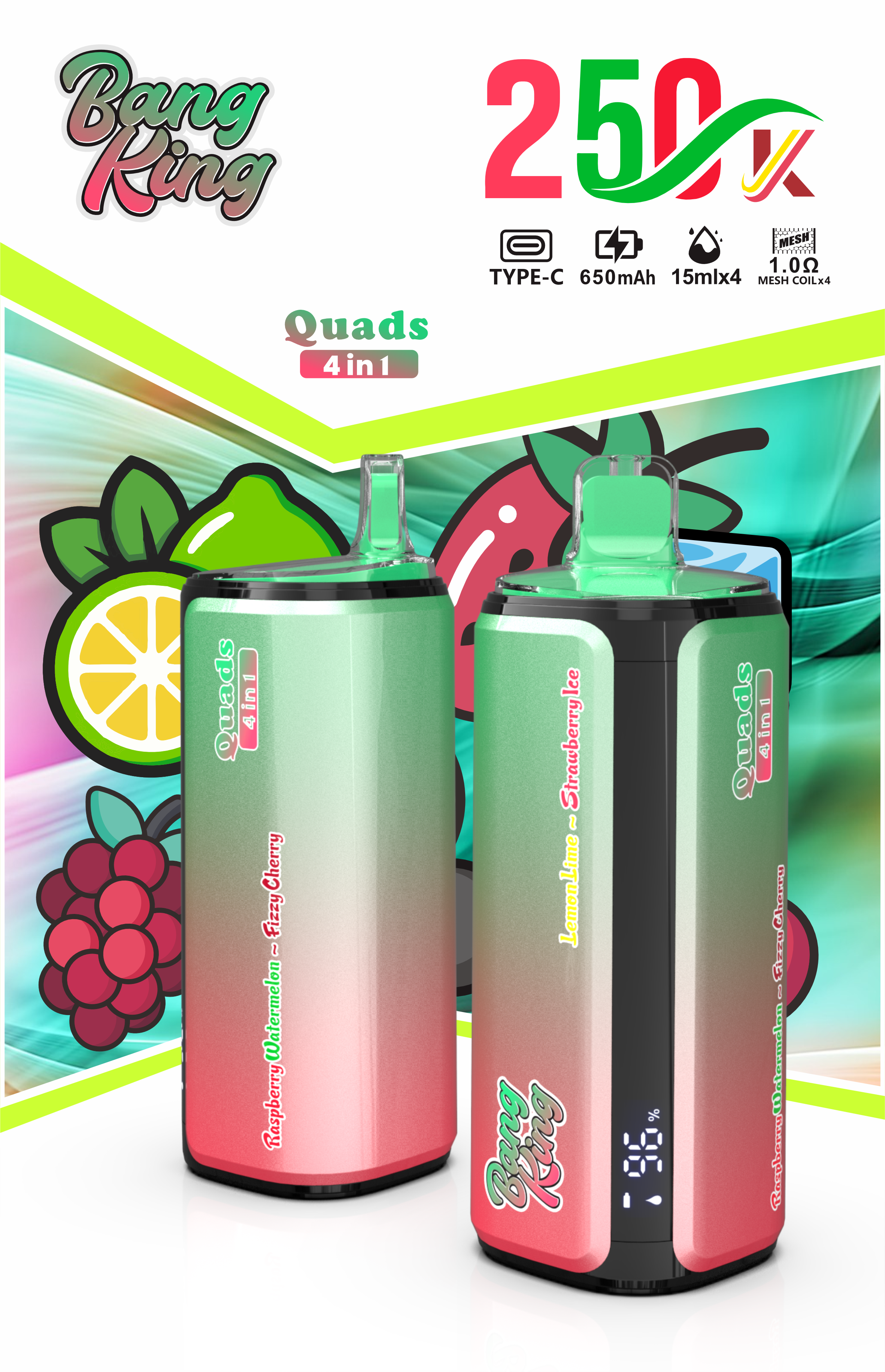 EU Warehouse Bang King Vape 4 in 1 250K Puff Vape 250000 Puff Disposable Vape Best Vape Disposable Vape 200K 300K Bang Ecigs Spain Germany Stock