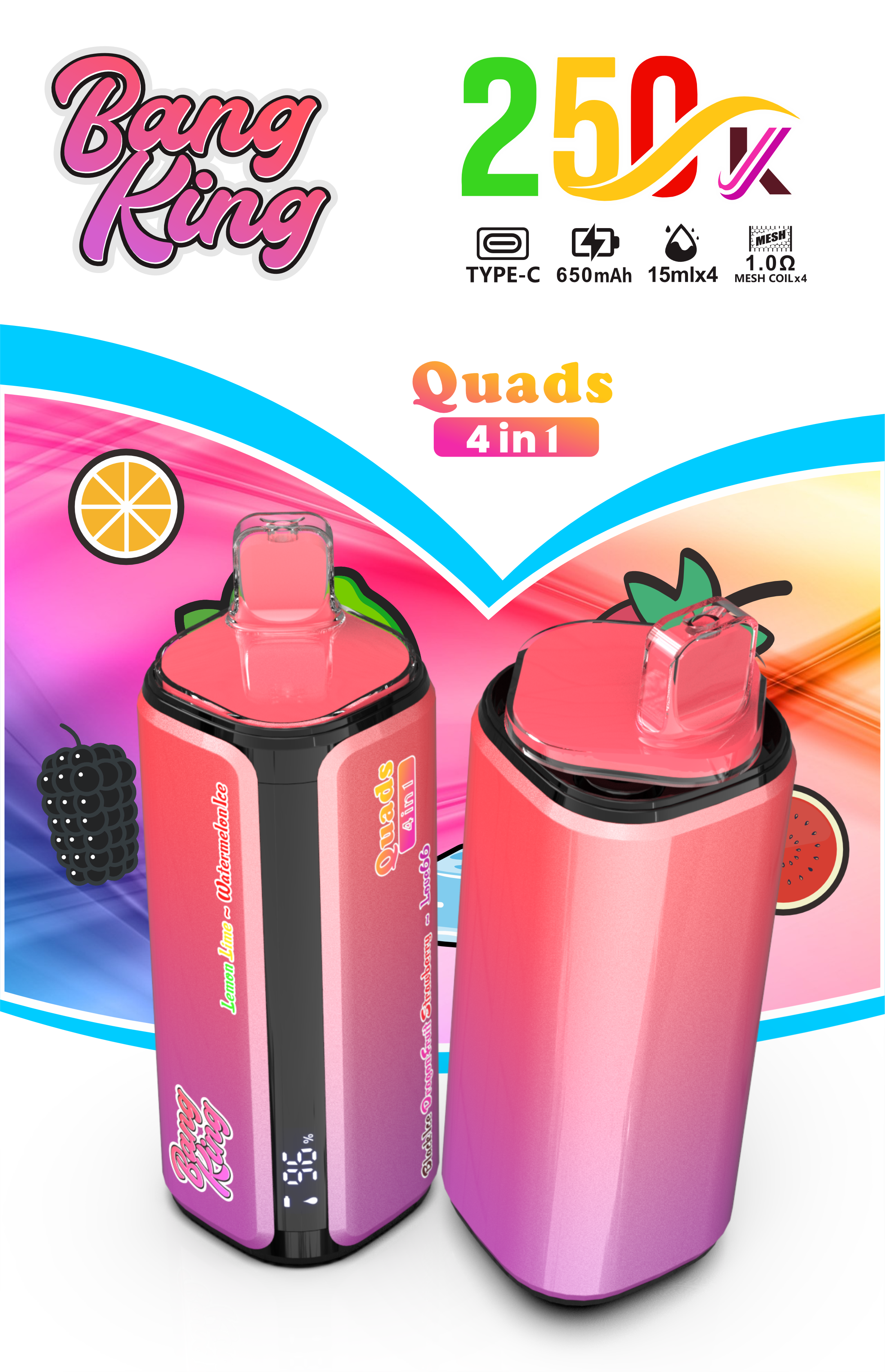 EU Warehouse Bang King Vape 4 in 1 250K Puff Vape 250000 Puff Disposable Vape Best Vape Disposable Vape 200K 300K Bang Ecigs Spain Germany Stock