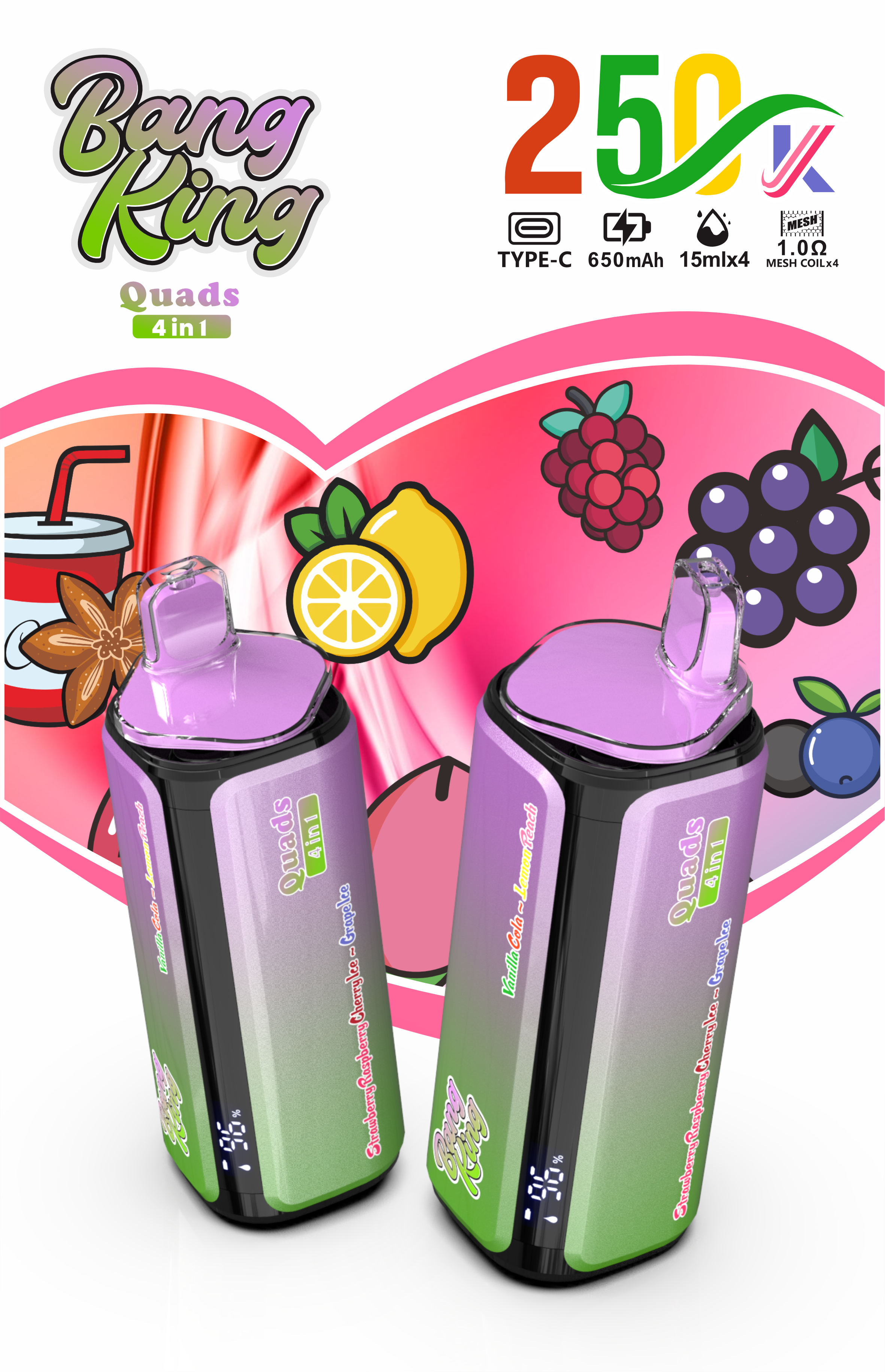 EU Warehouse Bang King Vape 4 in 1 250K Puff Vape 250000 Puff Disposable Vape Best Vape Disposable Vape 200K 300K Bang Ecigs Spain Germany Stock