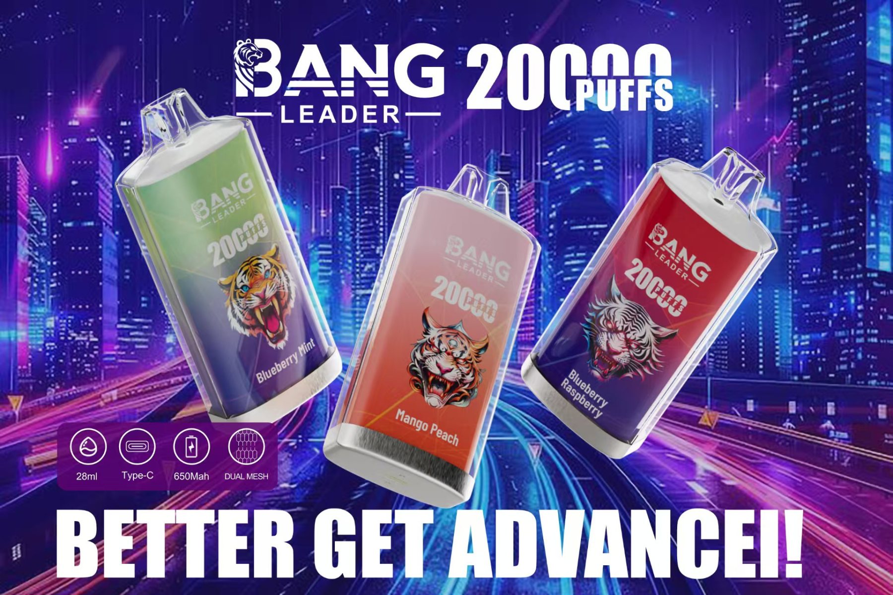  Bang Leader 20000 Disposable Rechargeable Electronic Cigarette Cheap Wholesale Price Hookah 20000 Puff Multiple Fruit Flavors