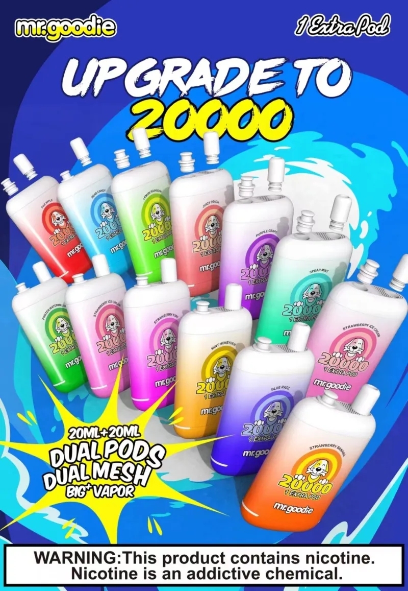 Original Mr. Goodie 20000 Puffs 40ml 650mAh Rechargeable Coil Dual Pods Dual Mesh Vape Pen 12 Flavors Disposable Electronic Cigarette 20K Puff 2% 5% Vape Pen