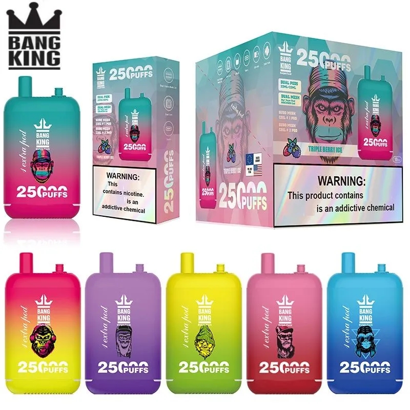  Original Bang king 25000 puffs disposable E cigarettes 46ml pre-filled vapor pods 650mAh rechargeable battery 25k puffs vapedevices Dual Mesh Vaporizers 12flavors -Ecloudvaping