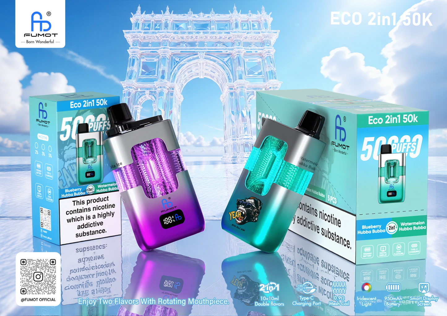 [Copy]Fumot RandM ECO 2in1 50000 Puffs Smart Digital Display Original Factory Power Display Randm 50K Vape Fast Shipping