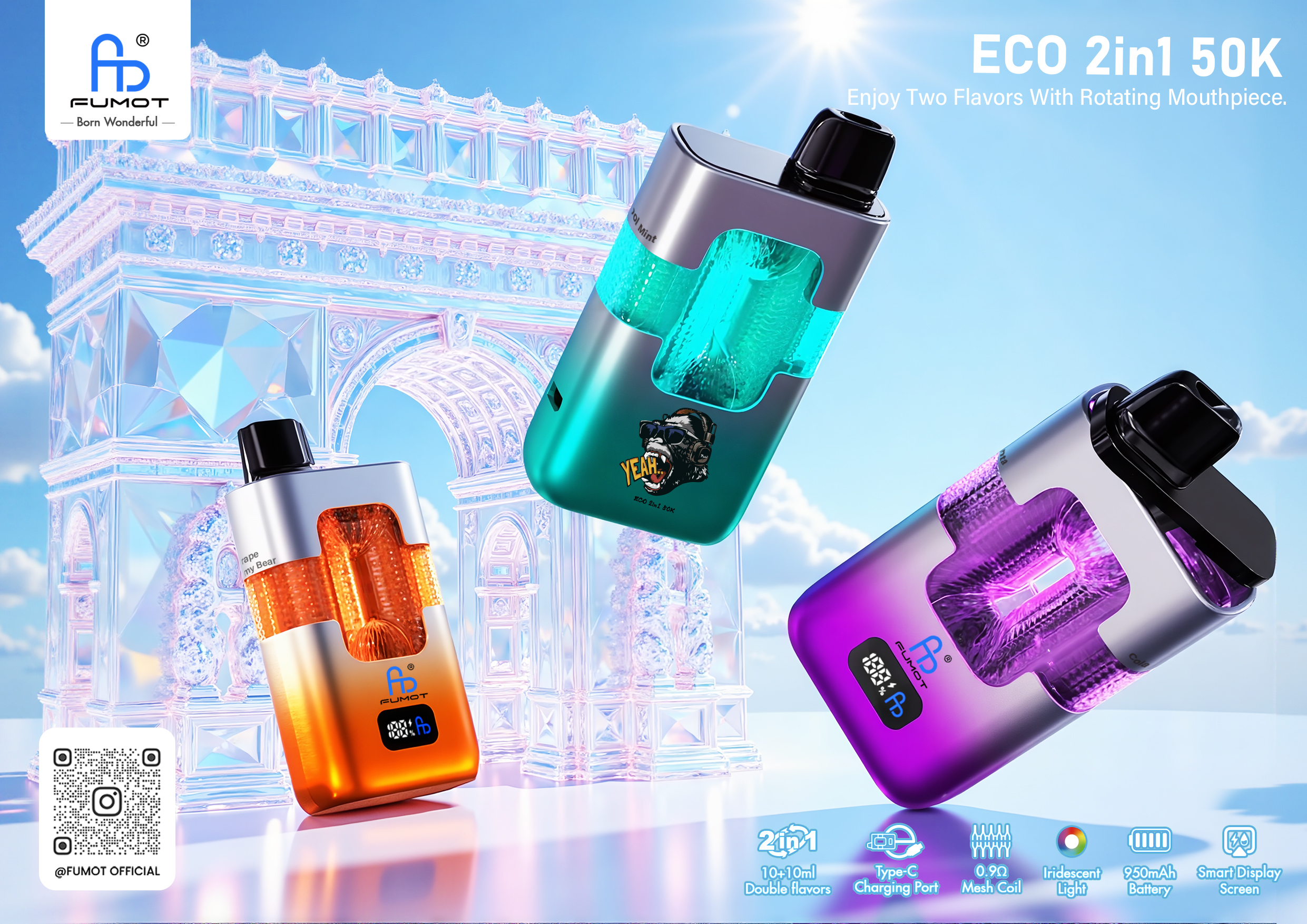 [Copy]Fumot RandM ECO 2in1 50000 Puffs Smart Digital Display Original Factory Power Display Randm 50K Vape Fast Shipping