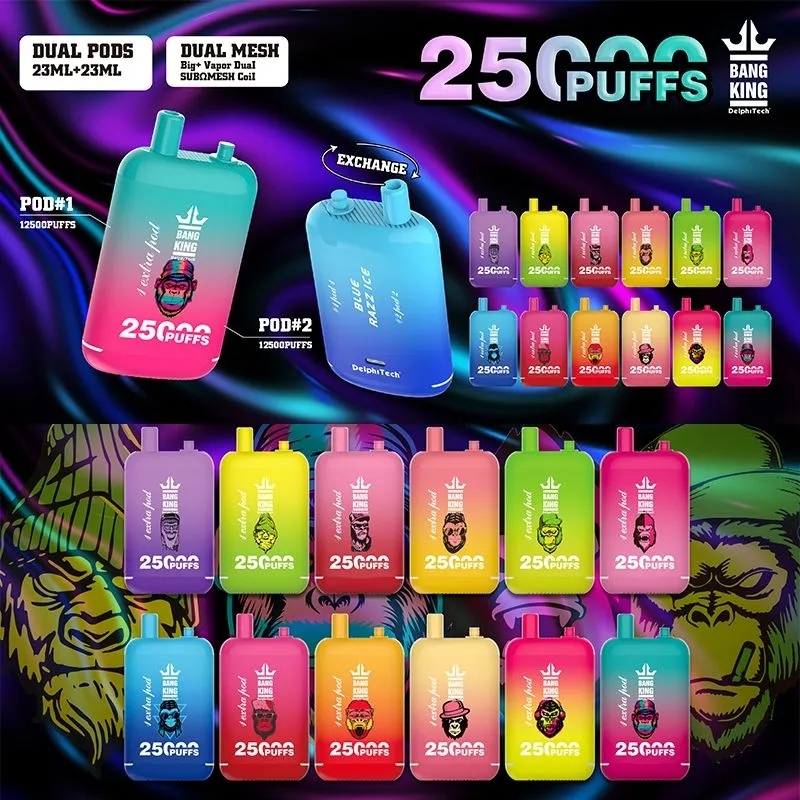  Original Bang king 25000 puffs disposable E cigarettes 46ml pre-filled vapor pods 650mAh rechargeable battery 25k puffs vapedevices Dual Mesh Vaporizers 12flavors -Ecloudvaping
