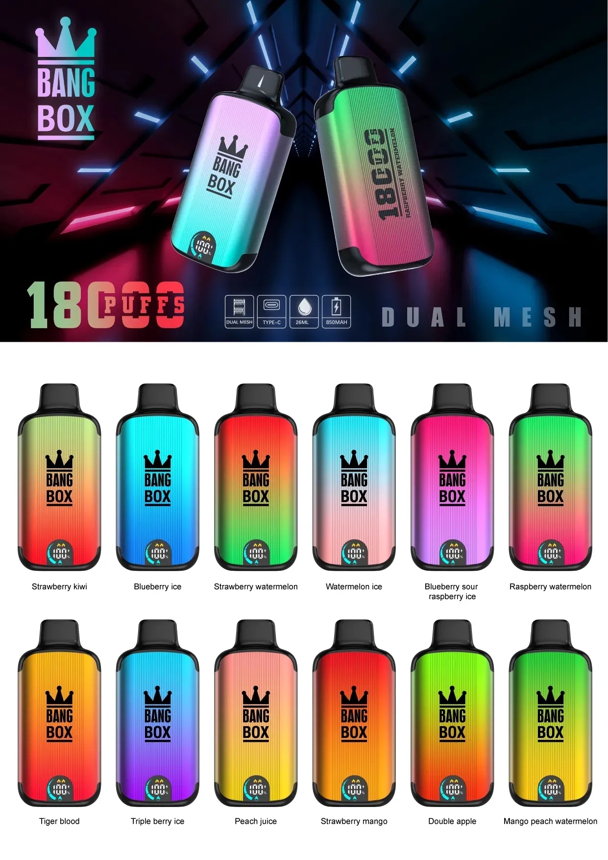 Original Bang box 18000 puffs disposable E cigarettes 26ml pre-filled vapor pods 850mAh rechargeable battery 20k puffs vape juice devices Dual Mesh Vaporizers-Ecloudvaping