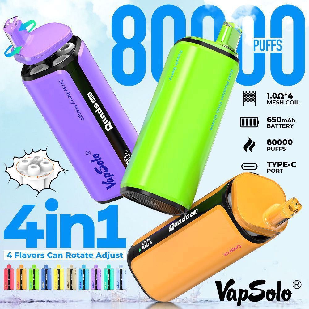 EU Germany Spain warehouse Vapsolo quads 4in1 80k puffs Disposable Vape pen Wholesale Electronic Cigarette Vaper
