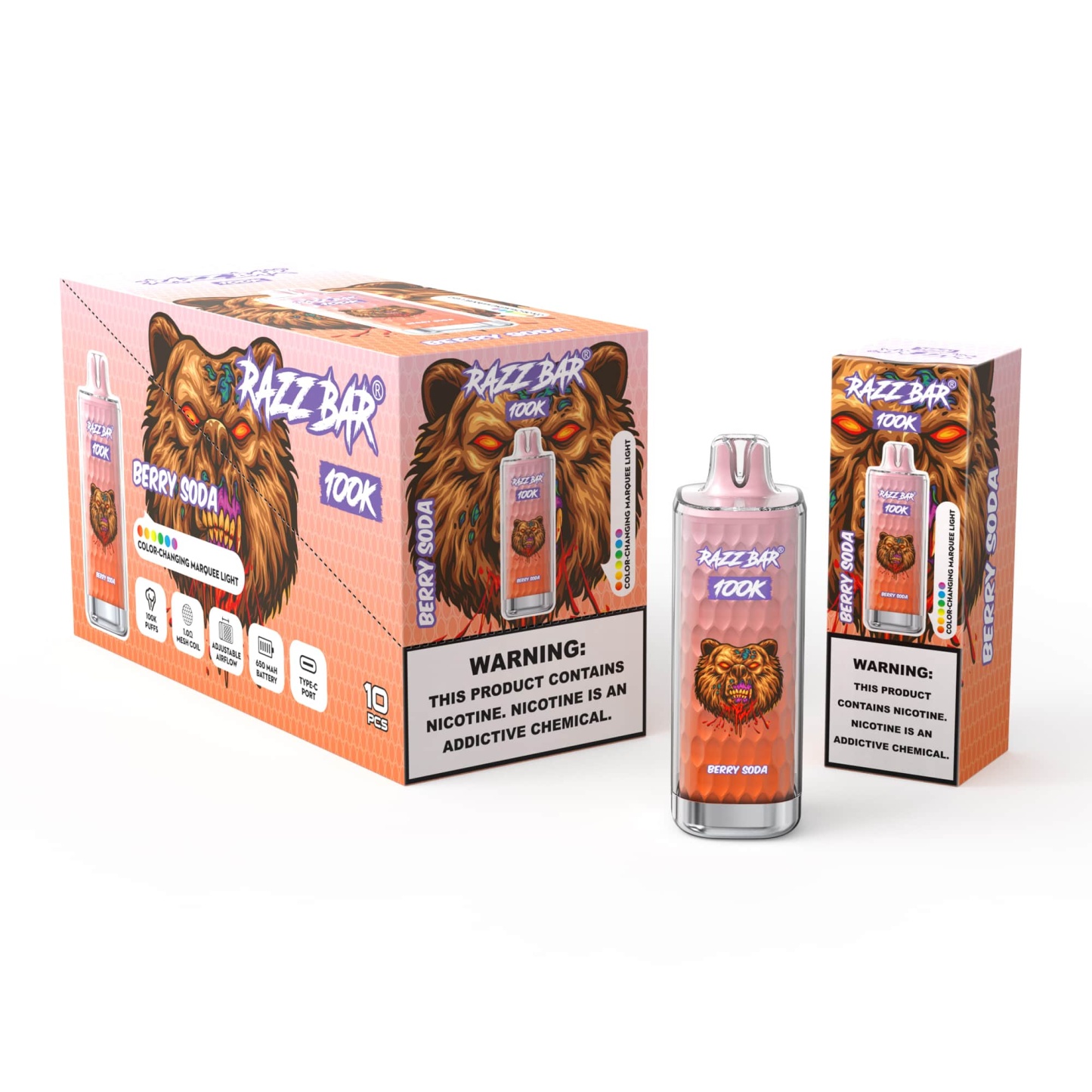 Razzbar 100K Puff Disposable Vape Pen E Cigarette 10000 Puffs Razz Bar Disposable Vape 