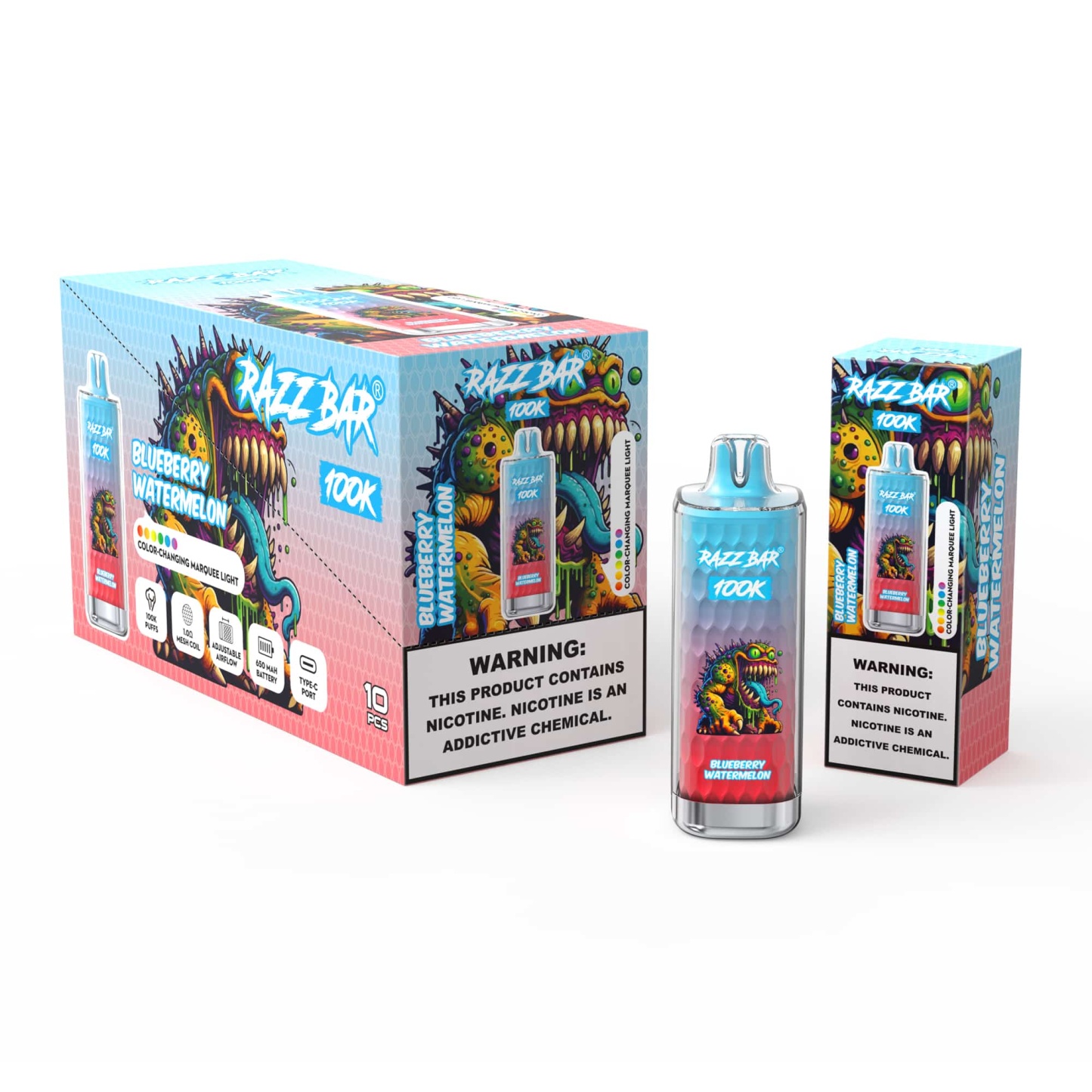 Razzbar 100K Puff Disposable Vape Pen E Cigarette 10000 Puffs Razz Bar Disposable Vape 