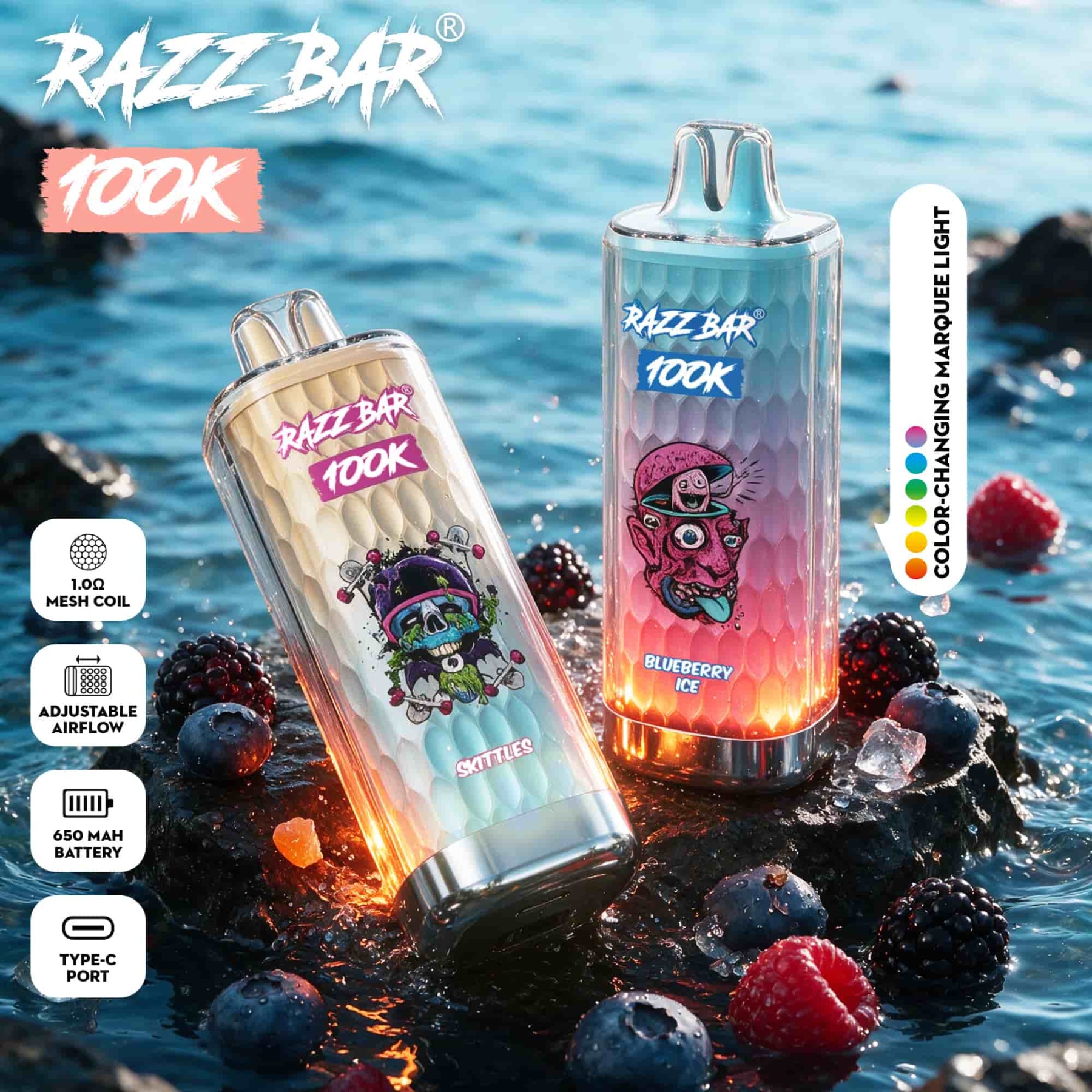 Razzbar 100K Puff Disposable Vape Pen E Cigarette 10000 Puffs Razz Bar Disposable Vape 