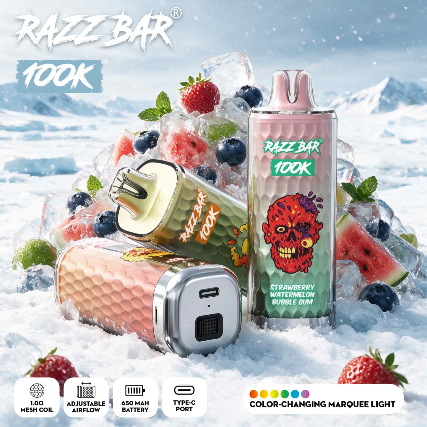 Razzbar 100K Puff Disposable Vape Pen E Cigarette 10000 Puffs Razz Bar Disposable Vape 