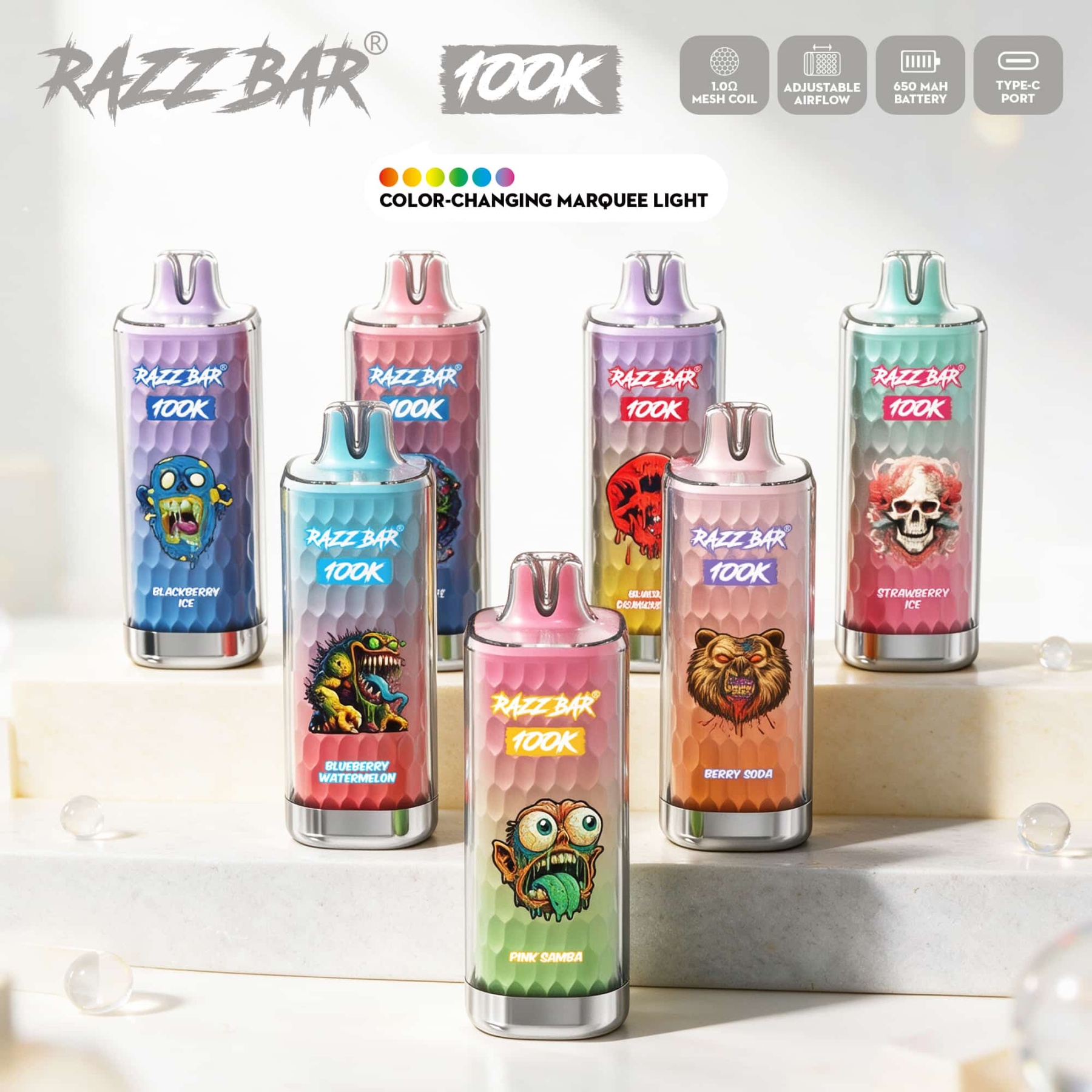 Razzbar 100K Puff Disposable Vape Pen E Cigarette 10000 Puffs Razz Bar Disposable Vape 