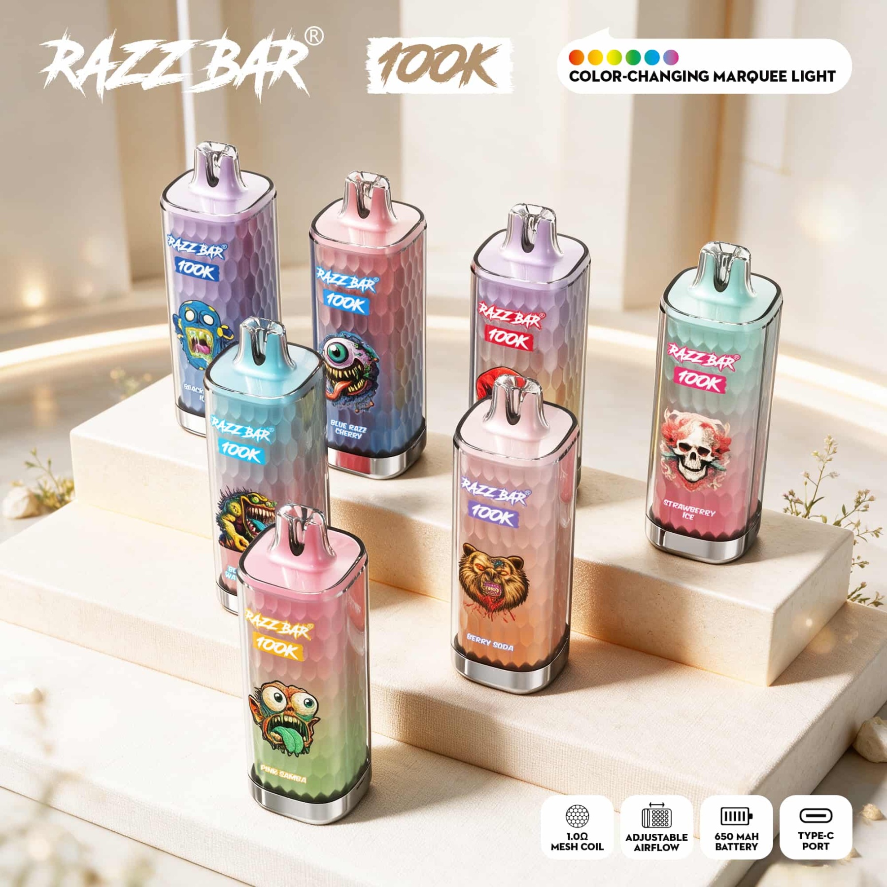 Razzbar 100K Puff Disposable Vape Pen E Cigarette 10000 Puffs Razz Bar Disposable Vape 