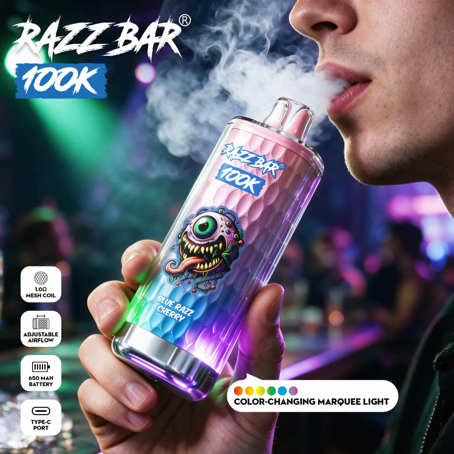 Razzbar 100K Puff Disposable Vape Pen E Cigarette 10000 Puffs Razz Bar Disposable Vape 