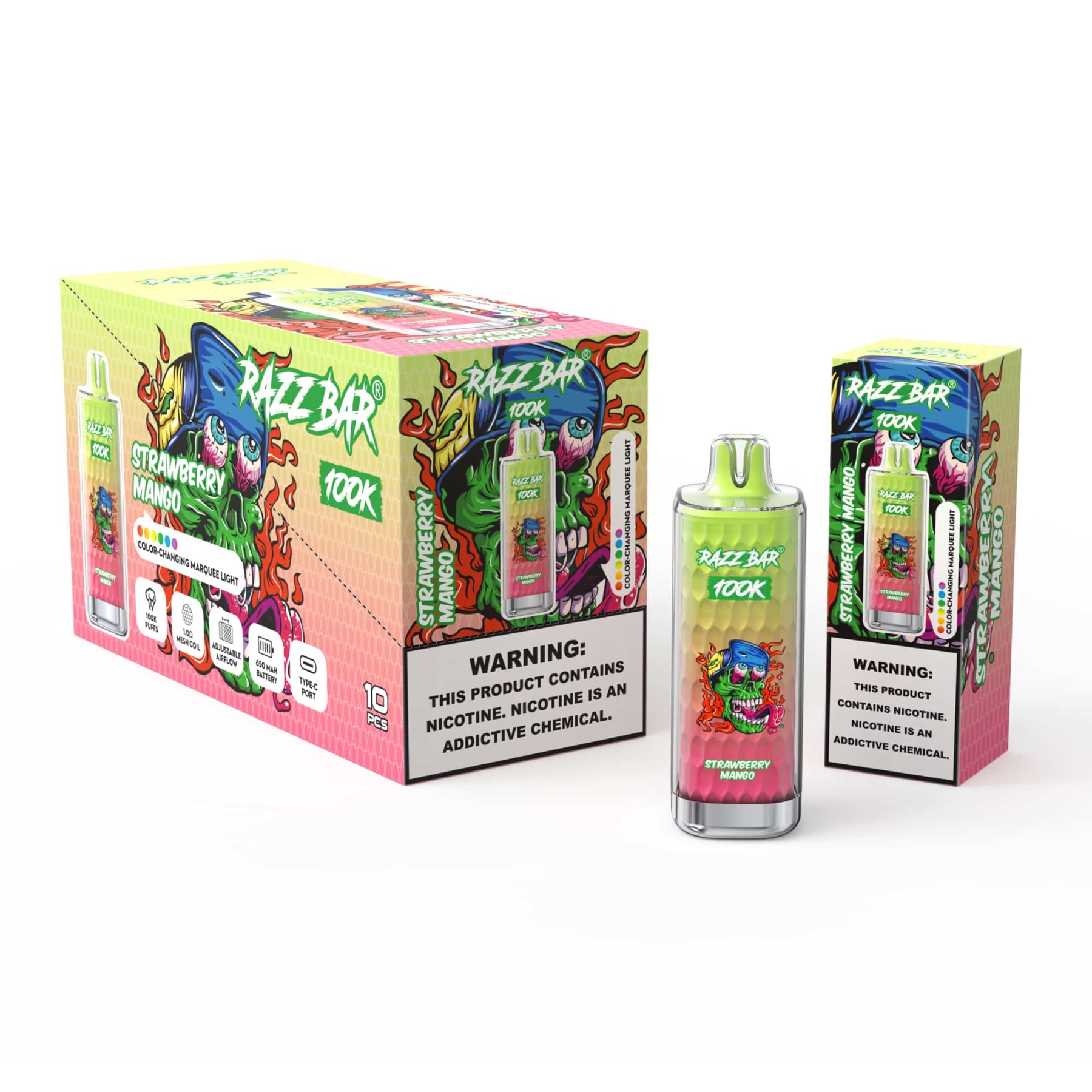 Razzbar 100K Puff Disposable Vape Pen E Cigarette 10000 Puffs Razz Bar Disposable Vape 