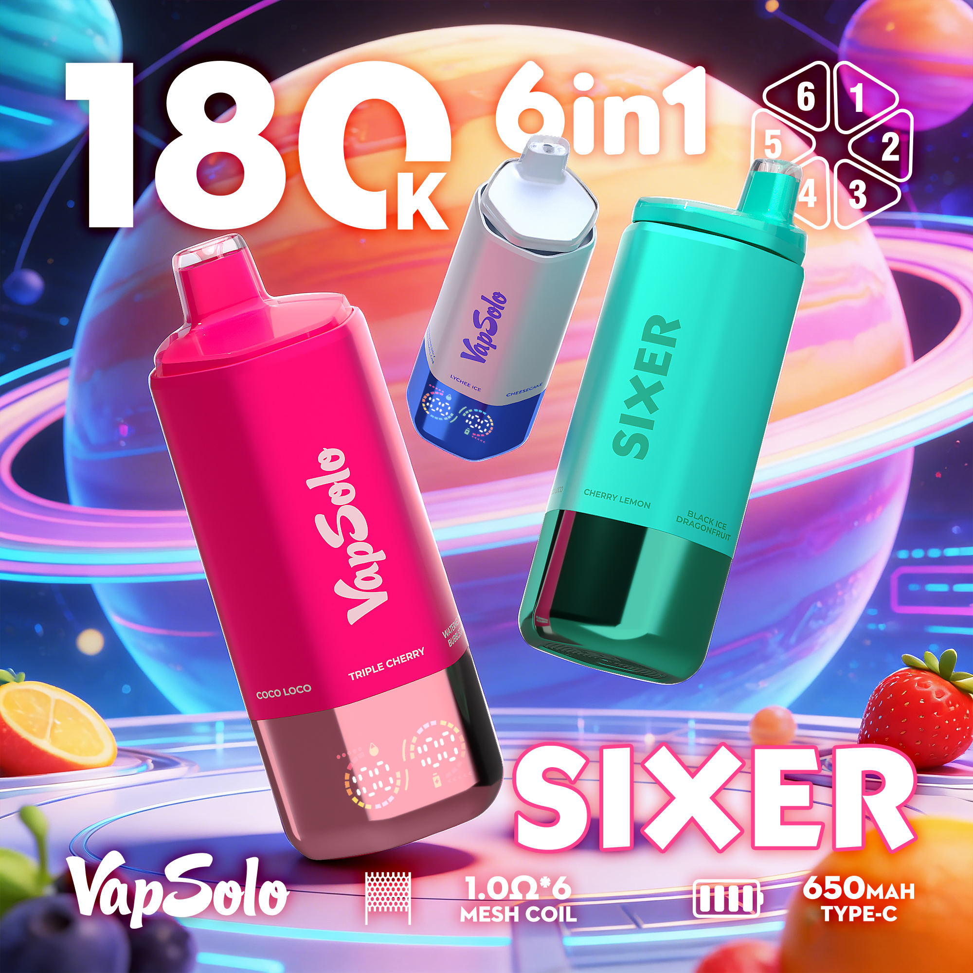 EU Germany Spain warehouse Vapsolo Sixer 180k puffs 6in1 Disposable Vape pen Wholesale Electronic Cigarette Vaper