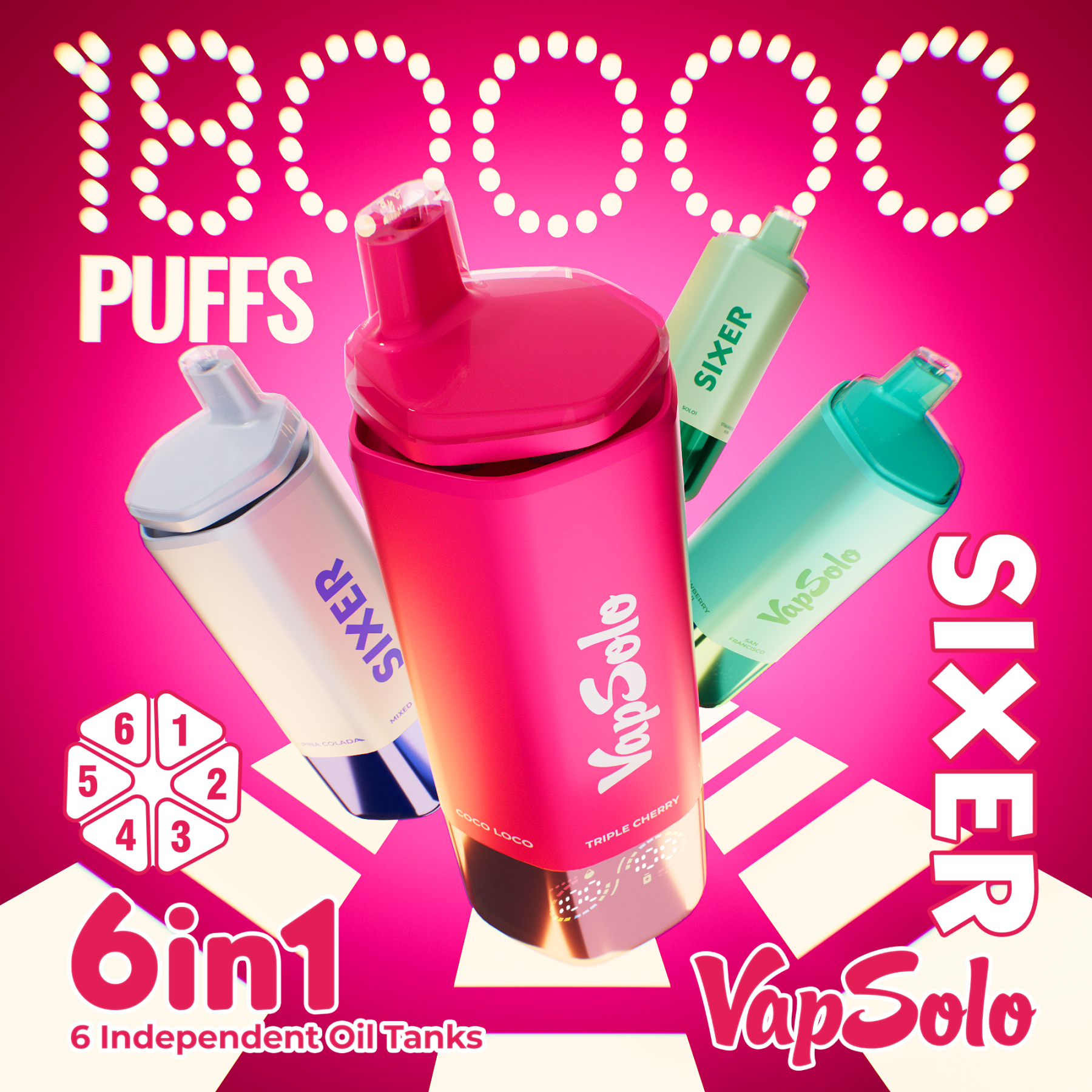 EU Germany Spain warehouse Vapsolo Sixer 180k puffs 6in1 Disposable Vape pen Wholesale Electronic Cigarette Vaper