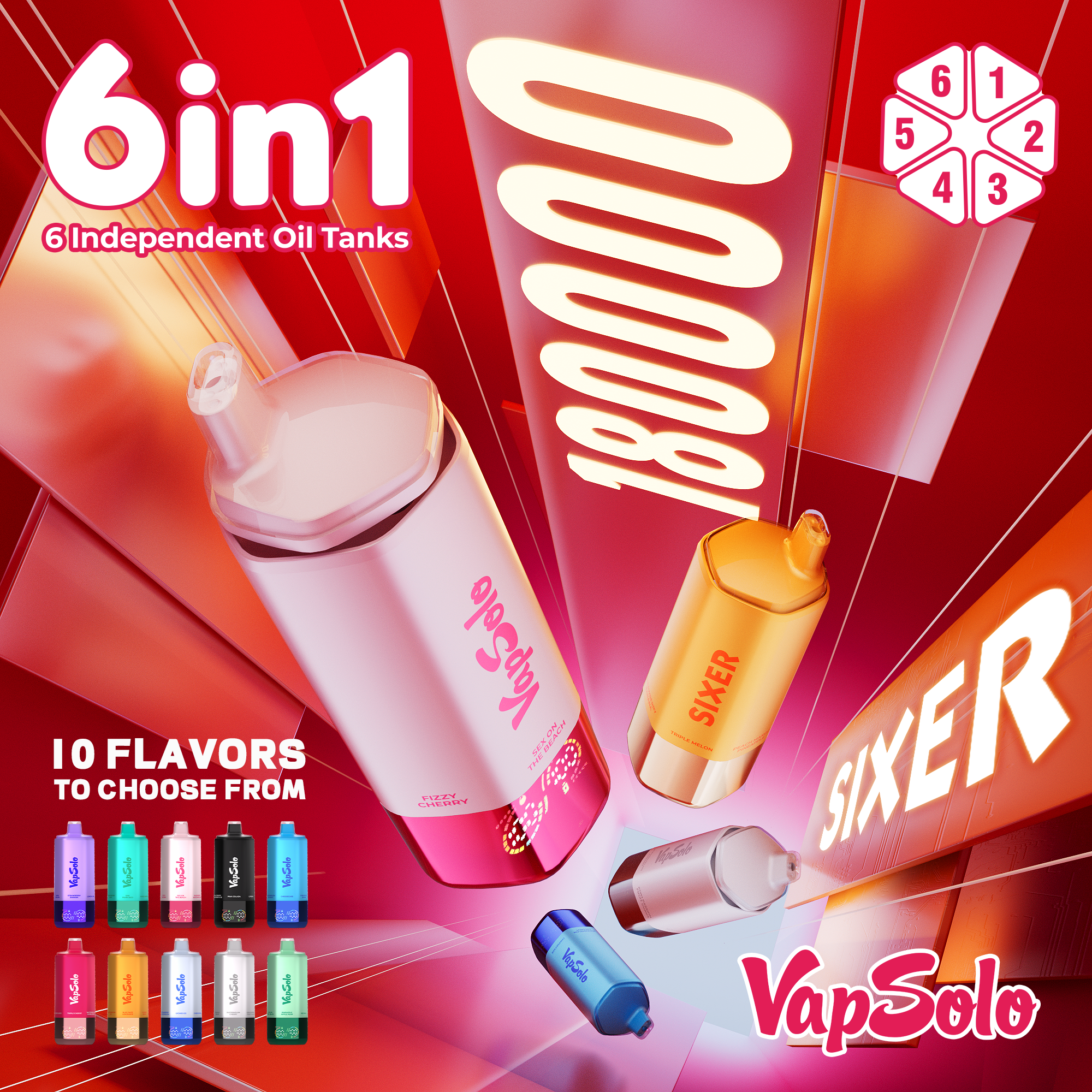 EU Germany Spain warehouse Vapsolo Sixer 180k puffs 6in1 Disposable Vape pen Wholesale Electronic Cigarette Vaper