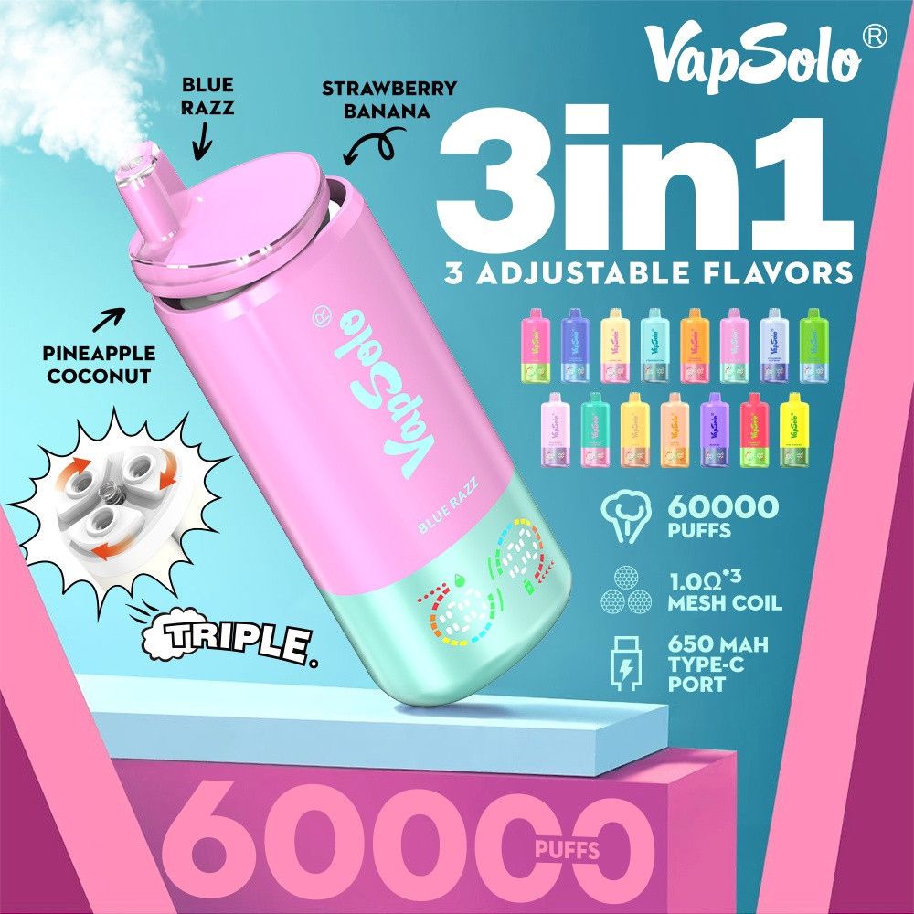 EU Germany Spain warehouse Vapsolo triple 60k puffs 3in1 Disposable Vape pen Wholesale Electronic Cigarette Vaper