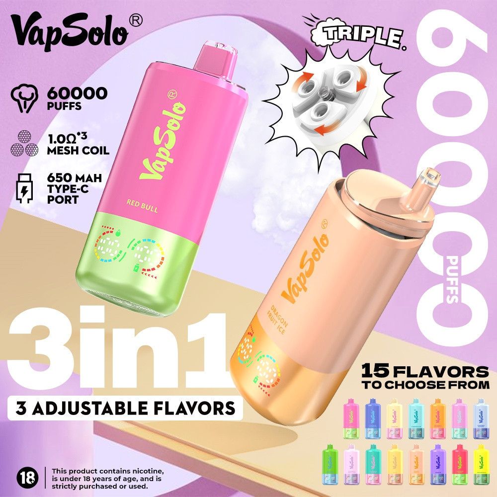 EU Germany Spain warehouse Vapsolo triple 60k puffs 3in1 Disposable Vape pen Wholesale Electronic Cigarette Vaper