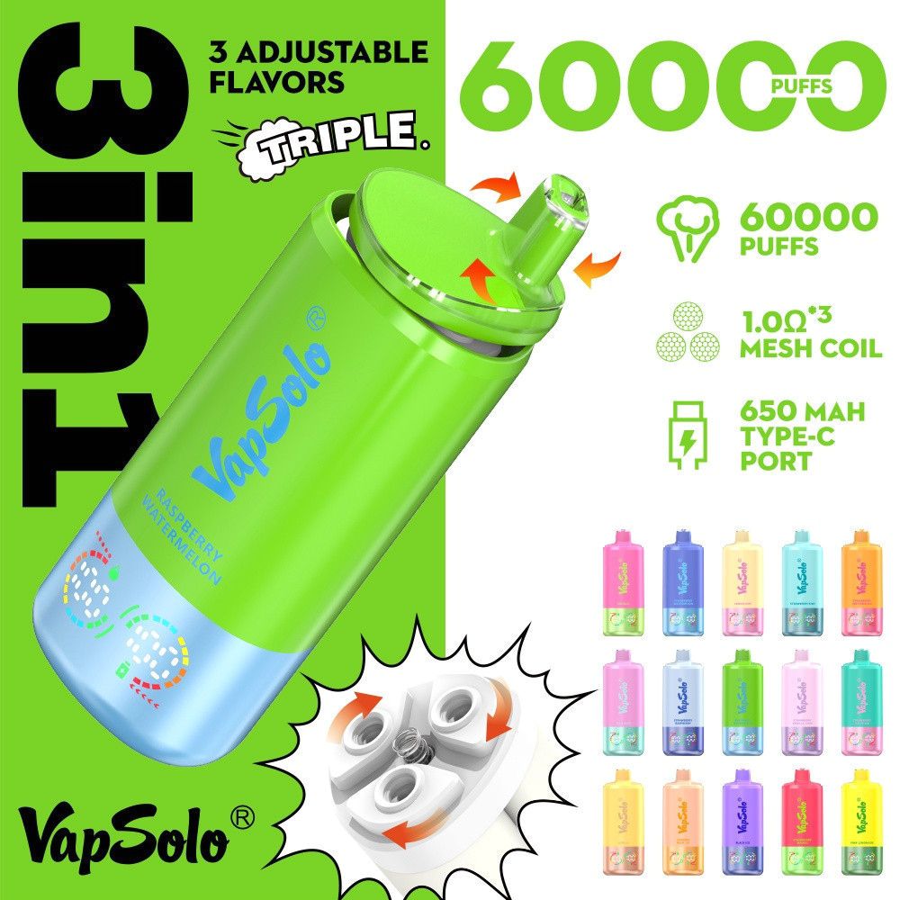 EU Germany Spain warehouse Vapsolo triple 60k puffs 3in1 Disposable Vape pen Wholesale Electronic Cigarette Vaper