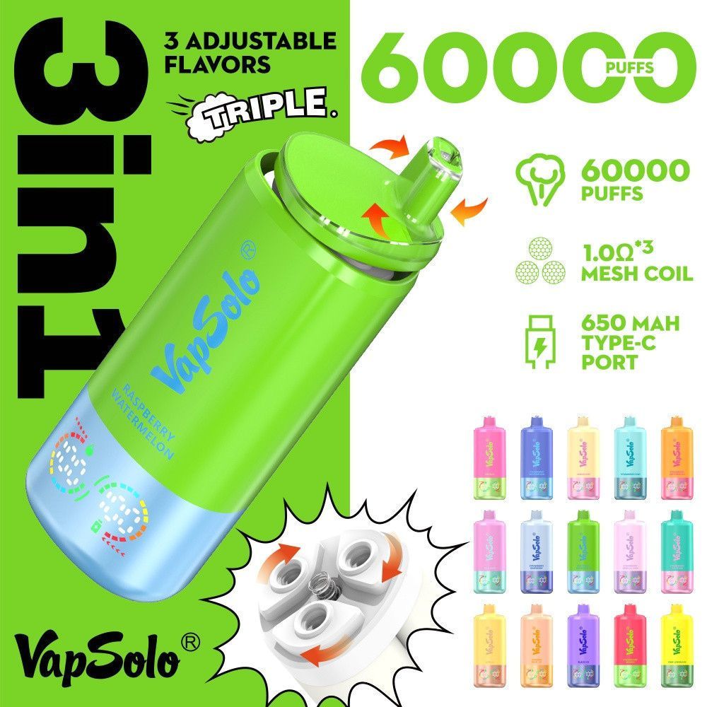 EU Germany Spain warehouse Vapsolo triple 60k puffs 3in1 Disposable Vape pen Wholesale Electronic Cigarette Vaper