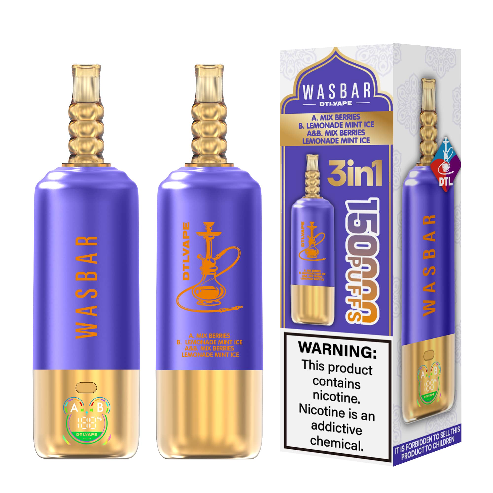 WASBAR DTL 150K 3in1 Shisha 150k Puffs