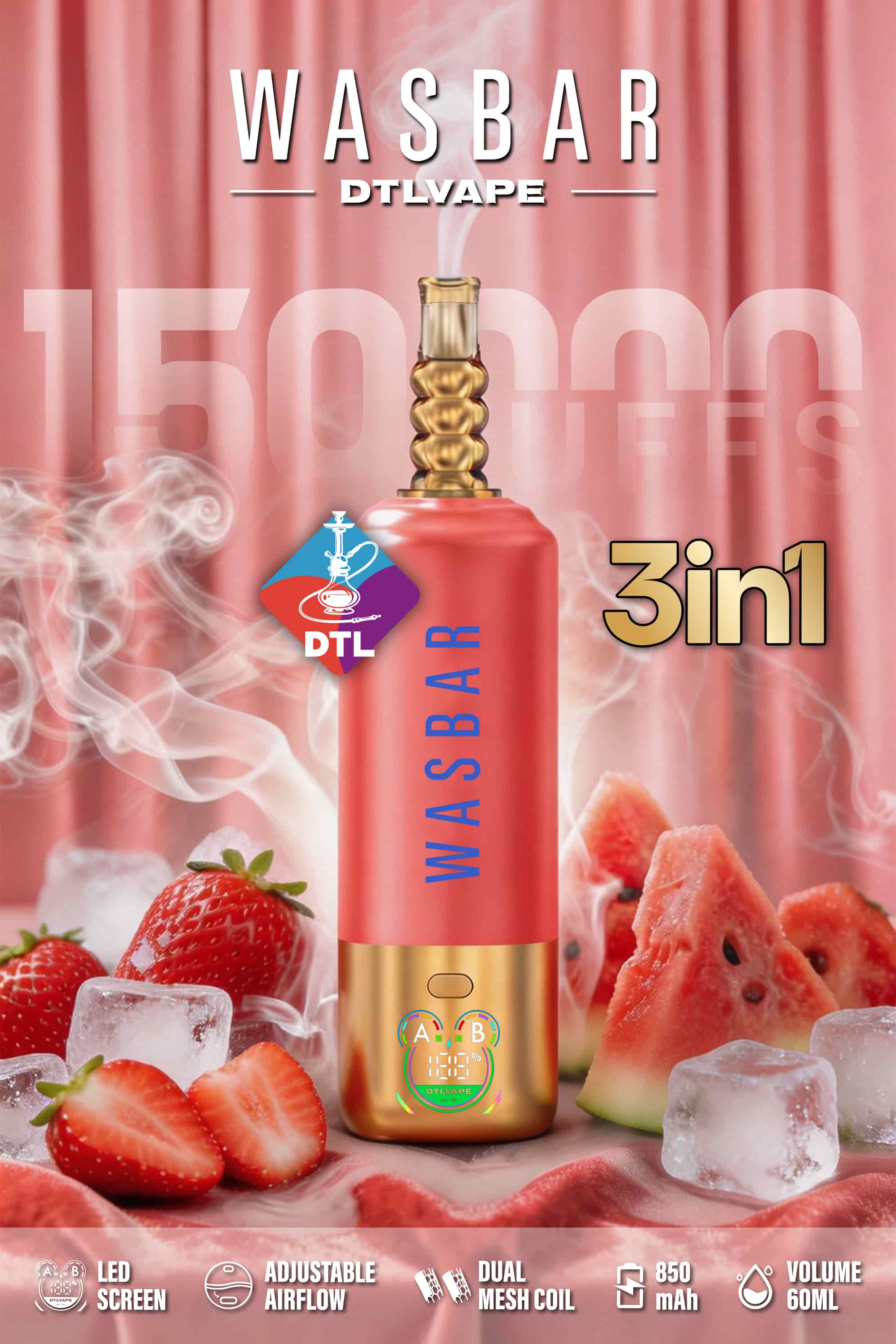 WASBAR DTL 150K 3in1 Shisha 150k Puffs