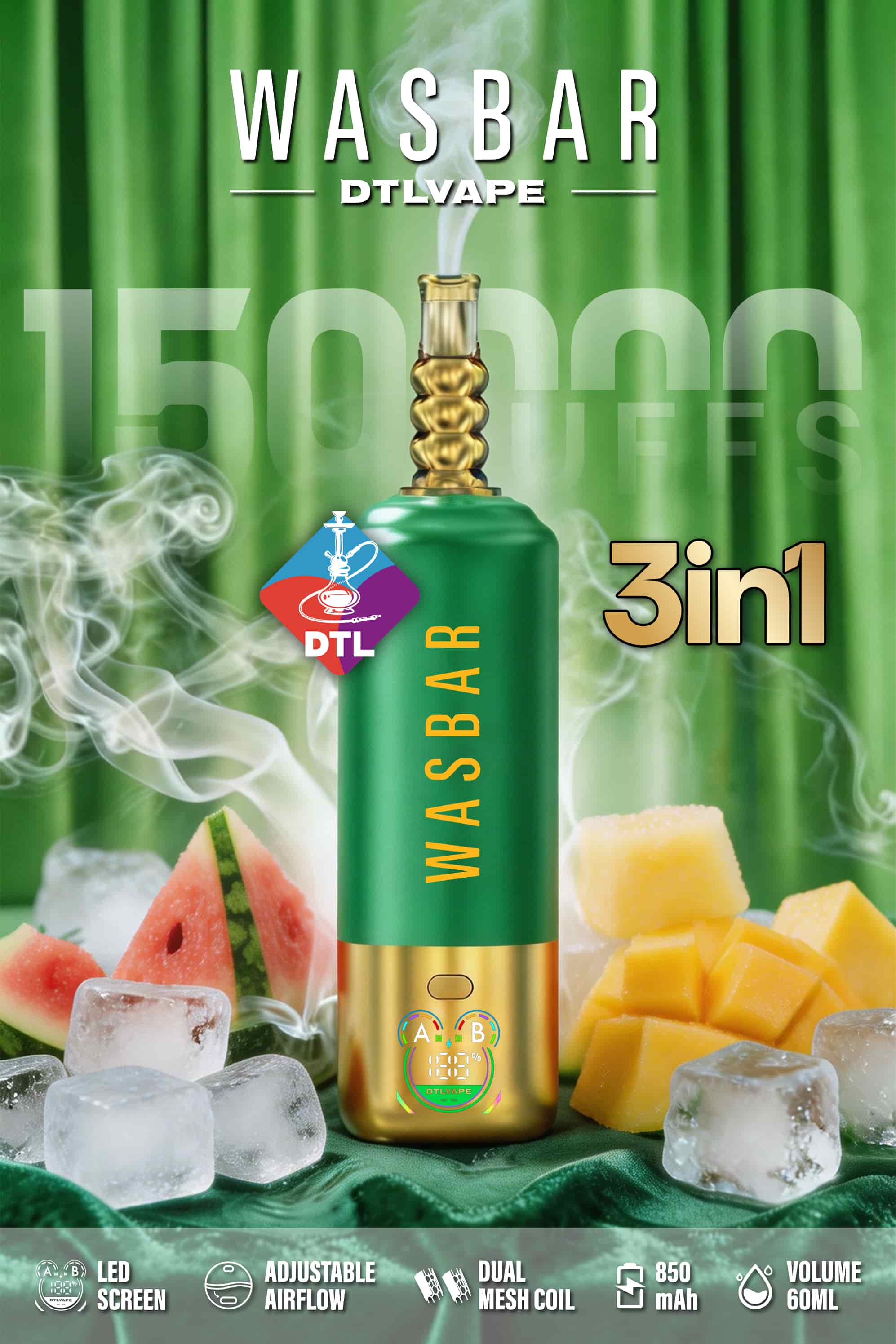 WASBAR DTL 150K 3in1 Shisha 150k Puffs