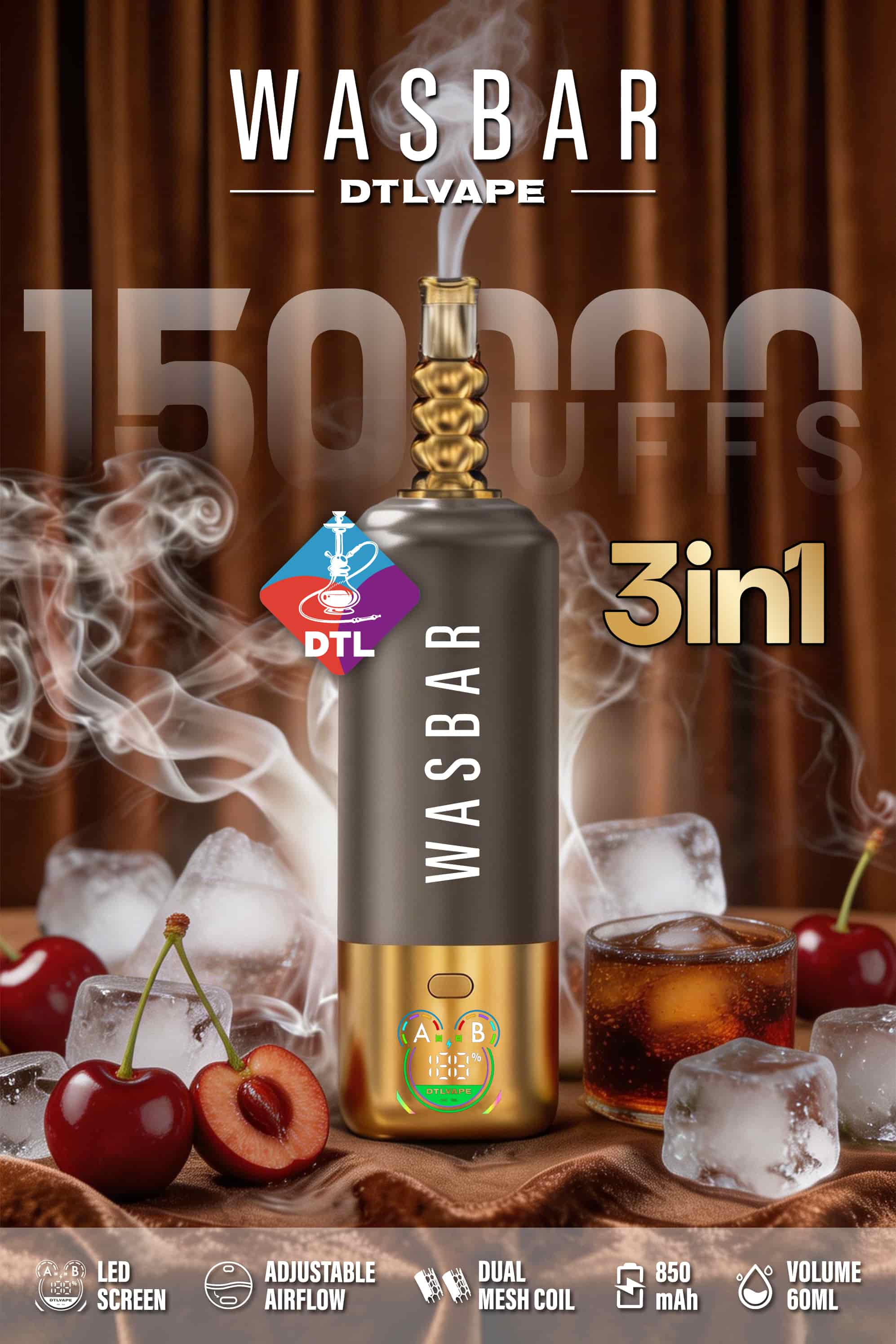 WASBAR DTL 150K 3in1 Shisha 150k Puffs