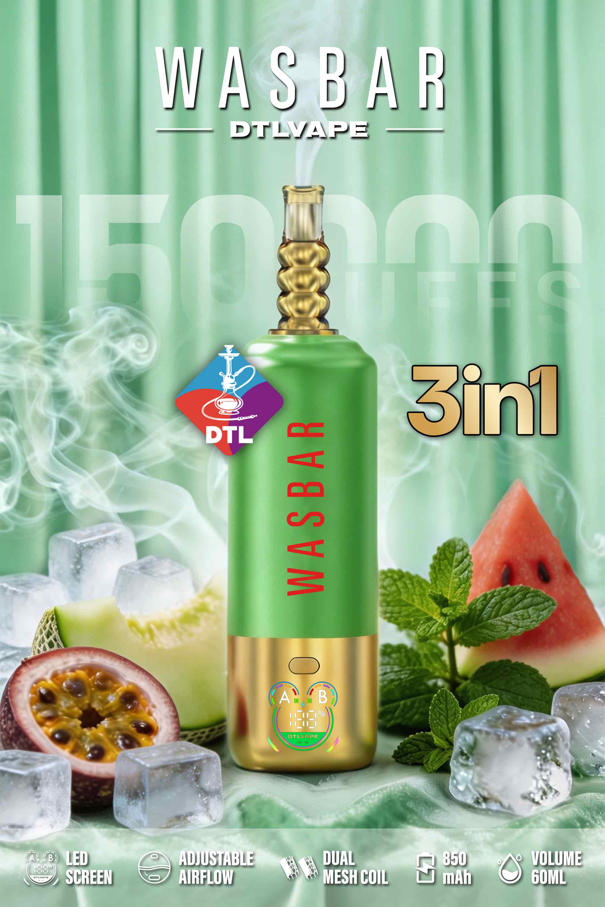 WASBAR DTL 150K 3in1 Shisha 150k Puffs