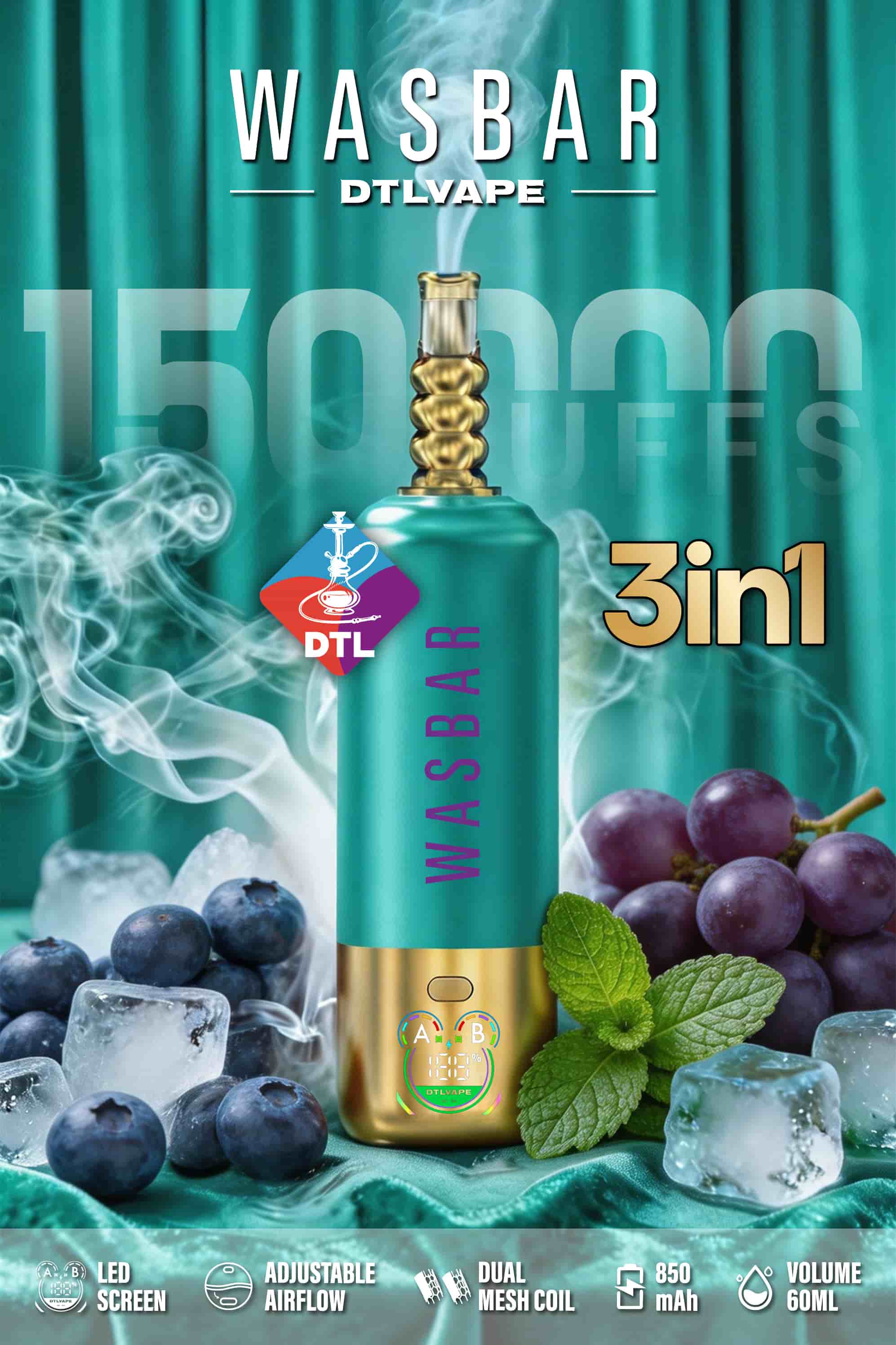 WASBAR DTL 150K 3in1 Shisha 150k Puffs