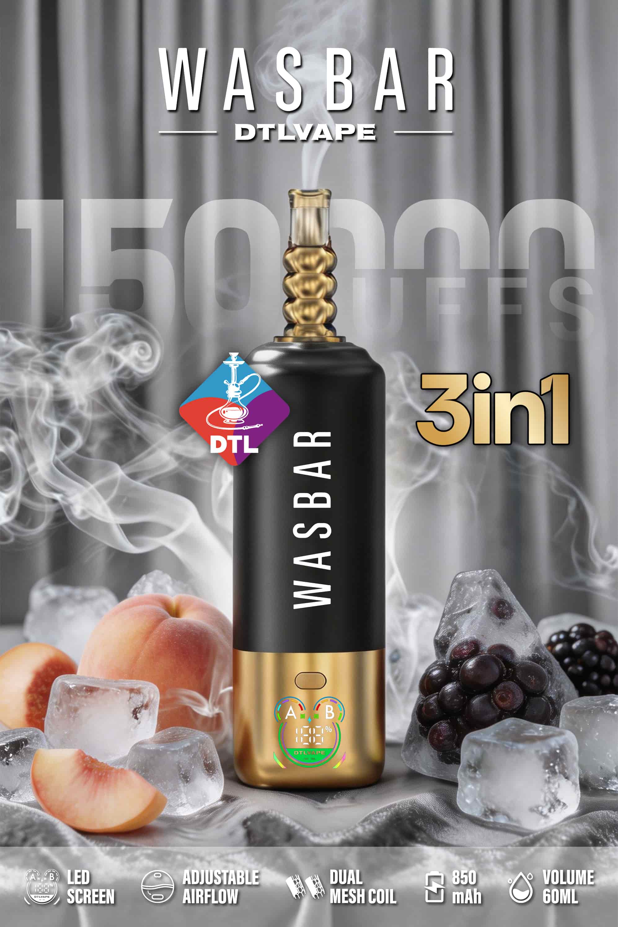 WASBAR DTL 150K 3in1 Shisha 150k Puffs