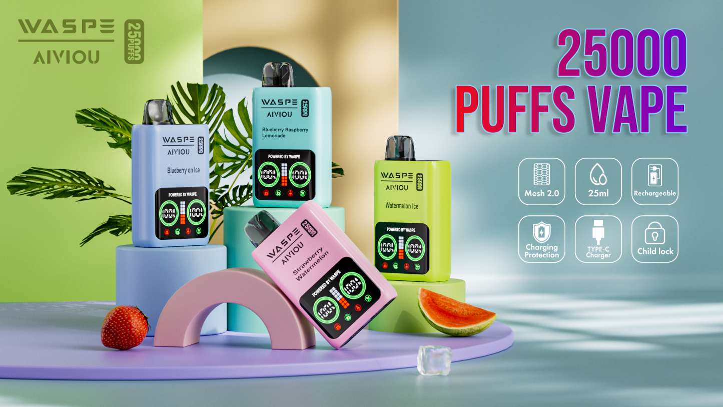Original Disposable Vape Waspe 25K Puff Wholesale E-Cigarette Fruit Flavor LCD Display Dual Mesh